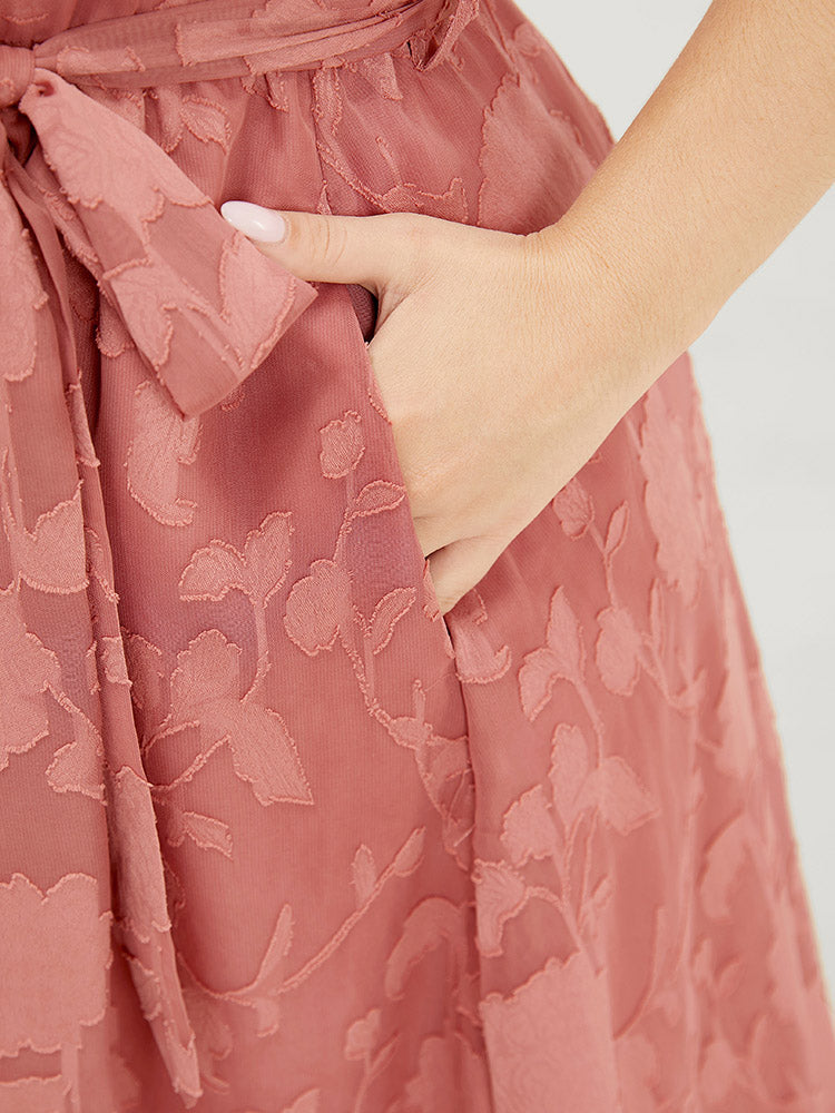 Floral Print Ruffle Trim Wrap Belted Asymmetrical Tank Dress