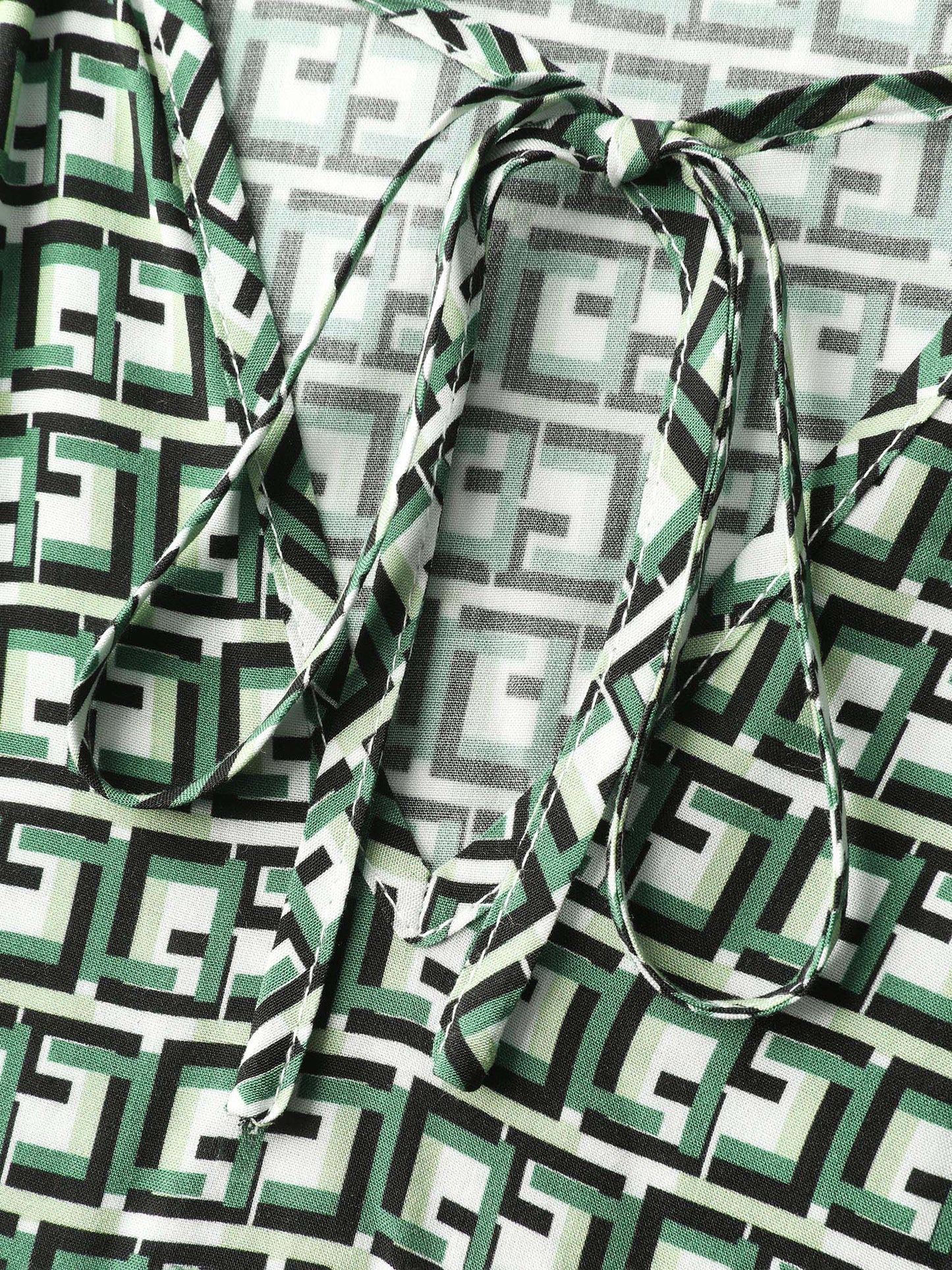Geometric Print Neck-Tie Relaxed-Fit Blouse