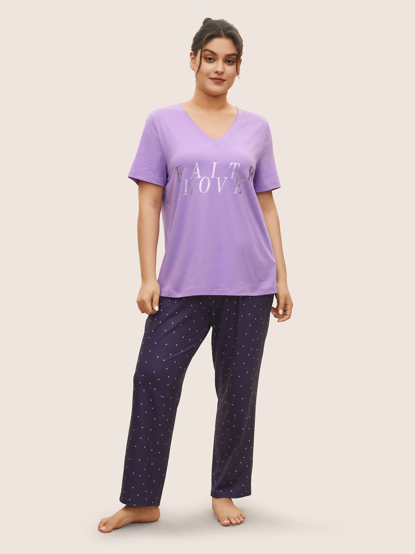 Letter Print Glitter Crew Neck Sleep Top