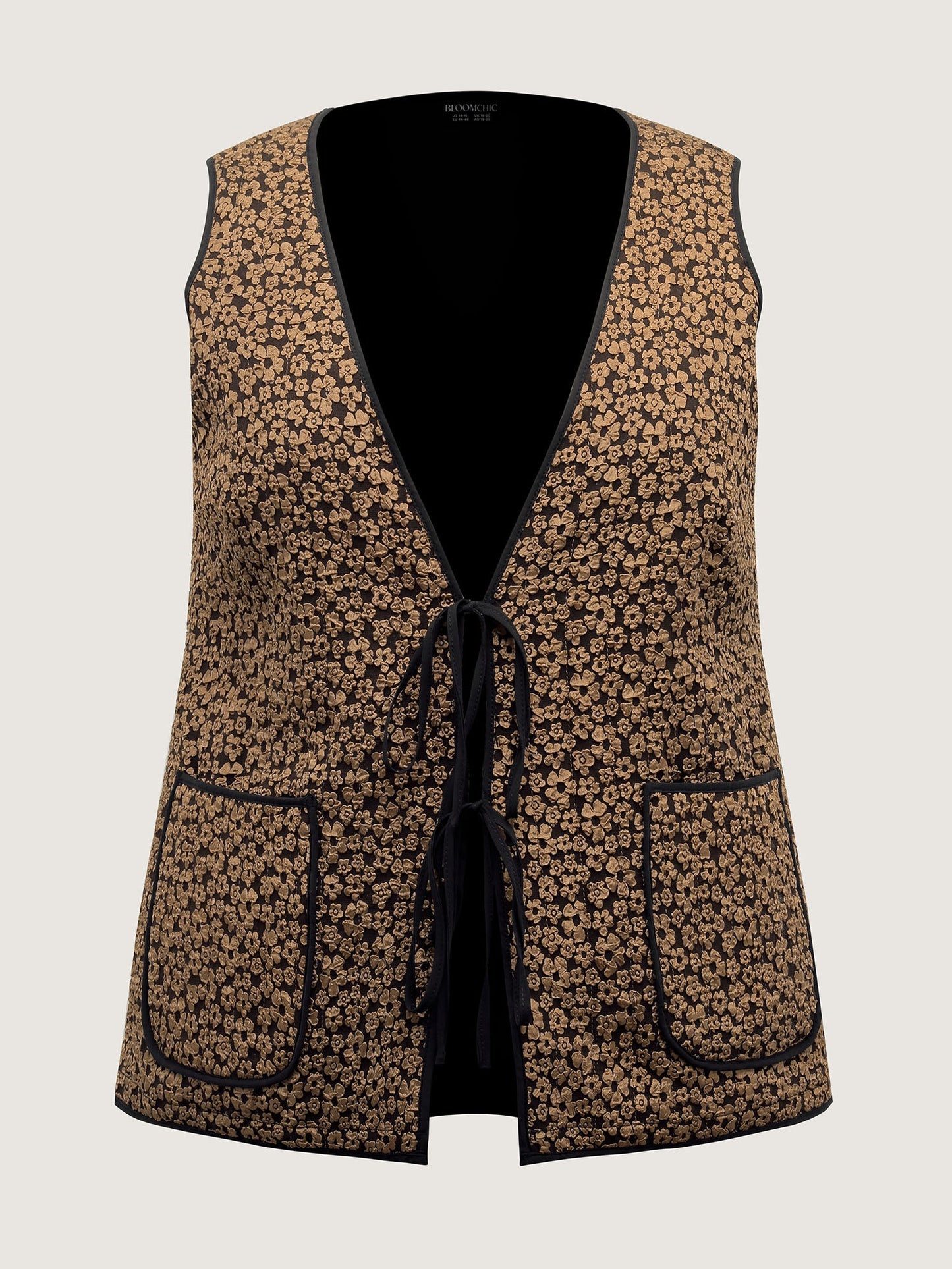 Floral Print Three Ties Quilted Vest