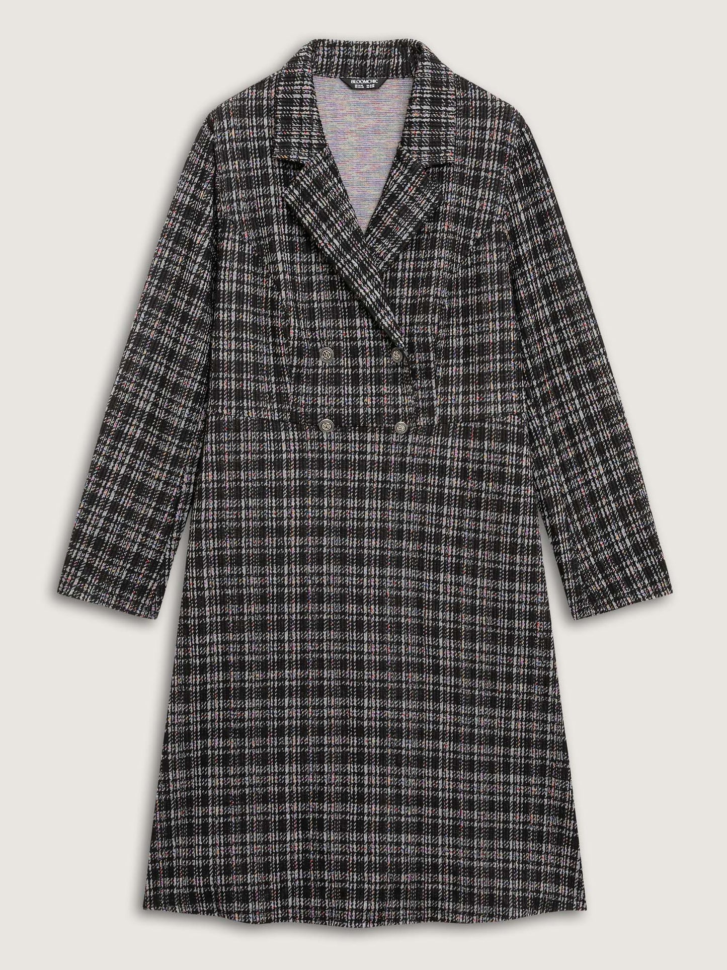 Tweed Stretchy Waist Pockets Midi Dress