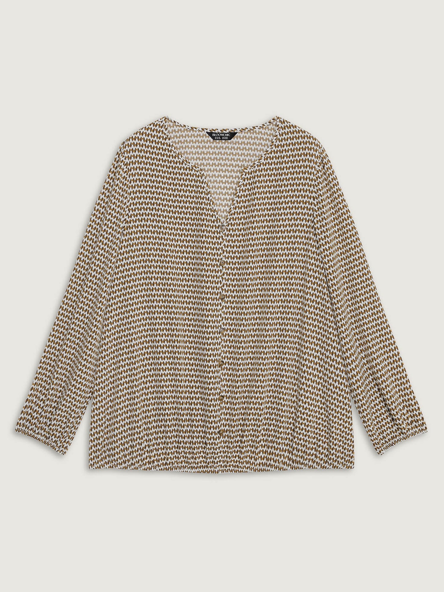 Wavy Stripe Button Detail Split Neck Blouse