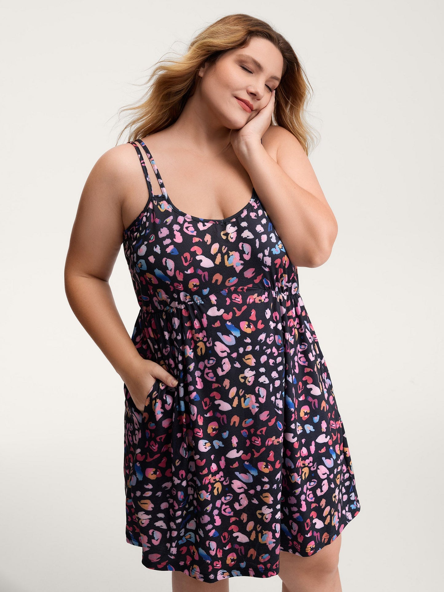 Colorful Leopard Print Double Strap Sleep Dress