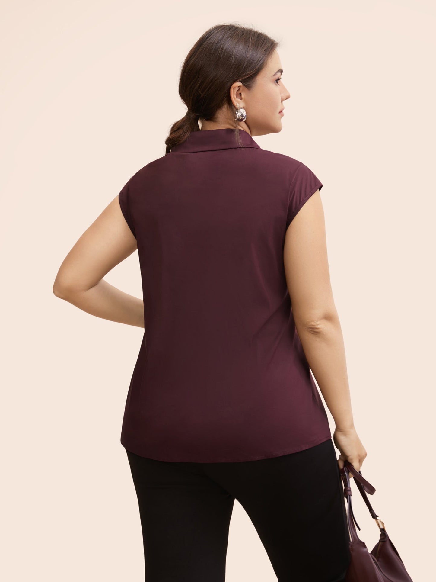 Stretch Woven Princess Seams Offsleeves Blouse