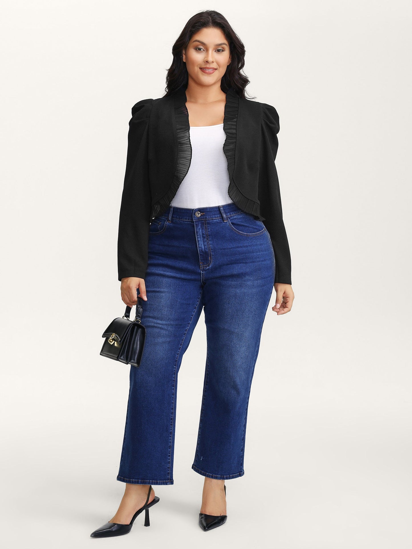 Ruffled Curvy Hem Cropped Blazer
