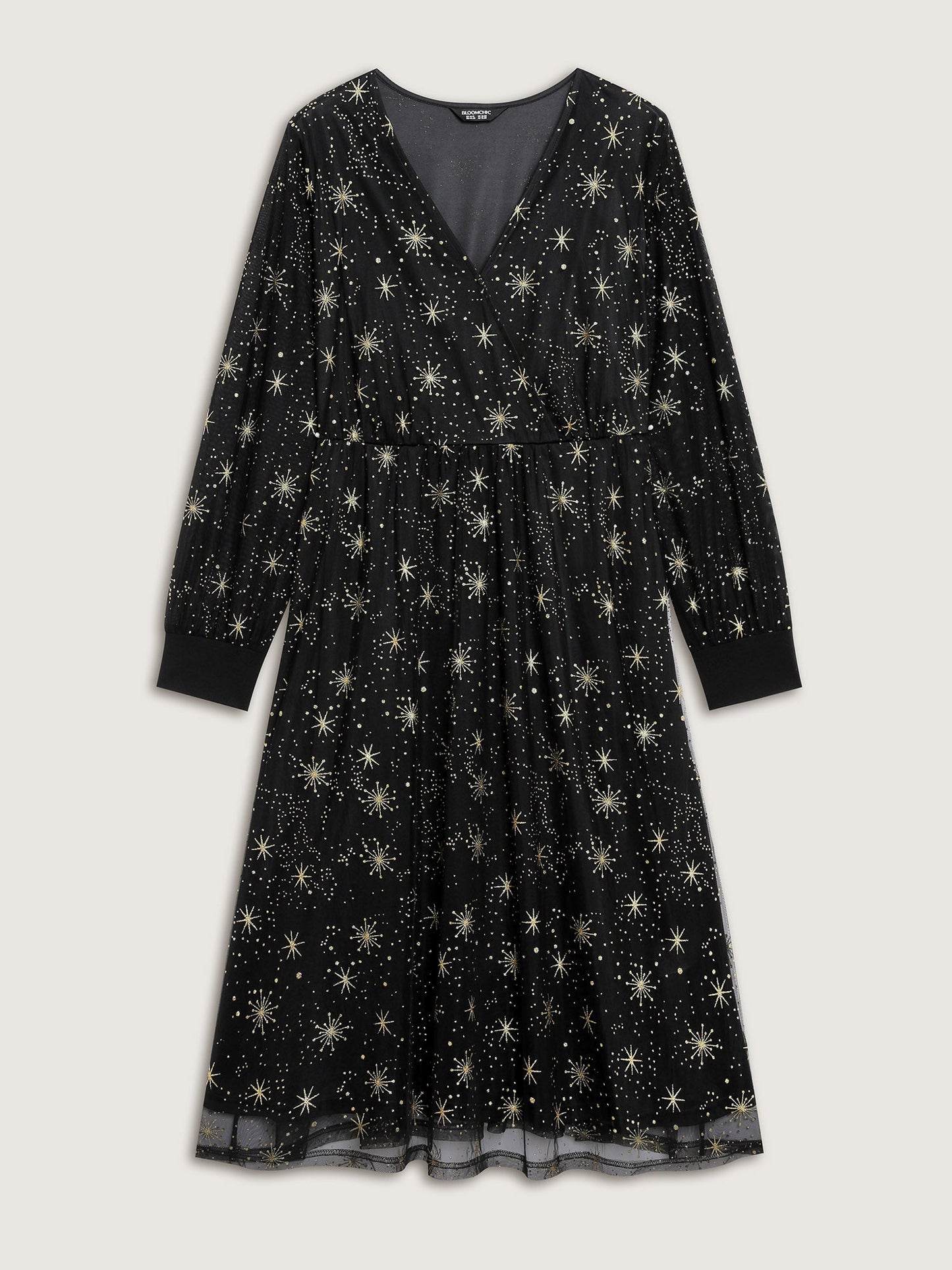 Star Moon Mesh Cinched-Waist Midi Dress