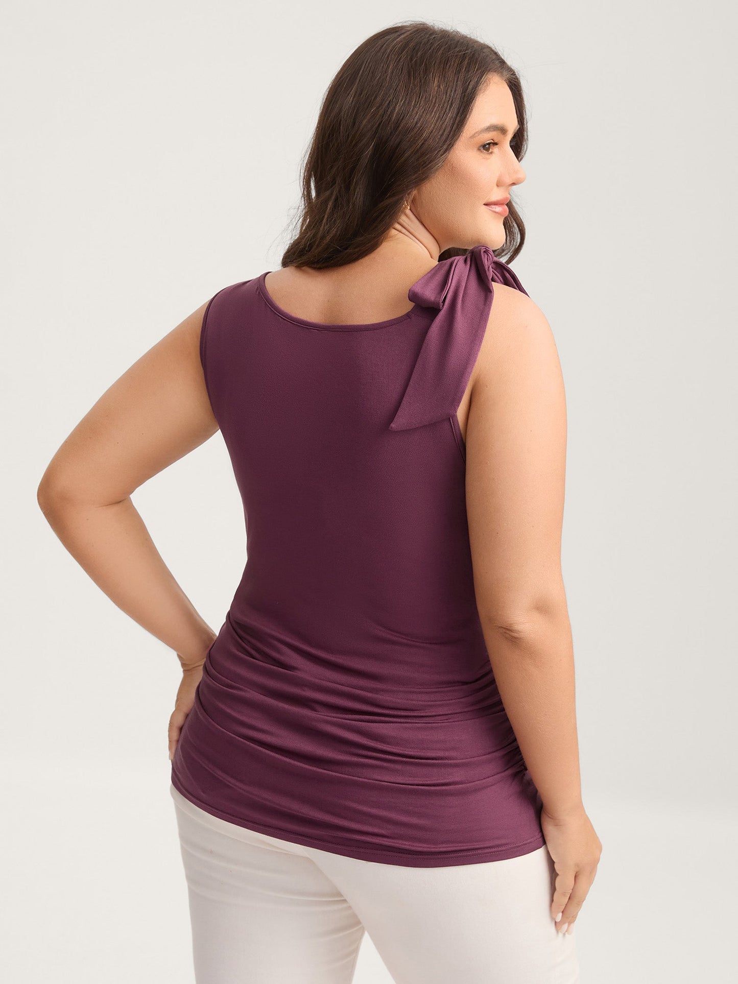 Bow-Tie Ruched Waist Solid Tank Top
