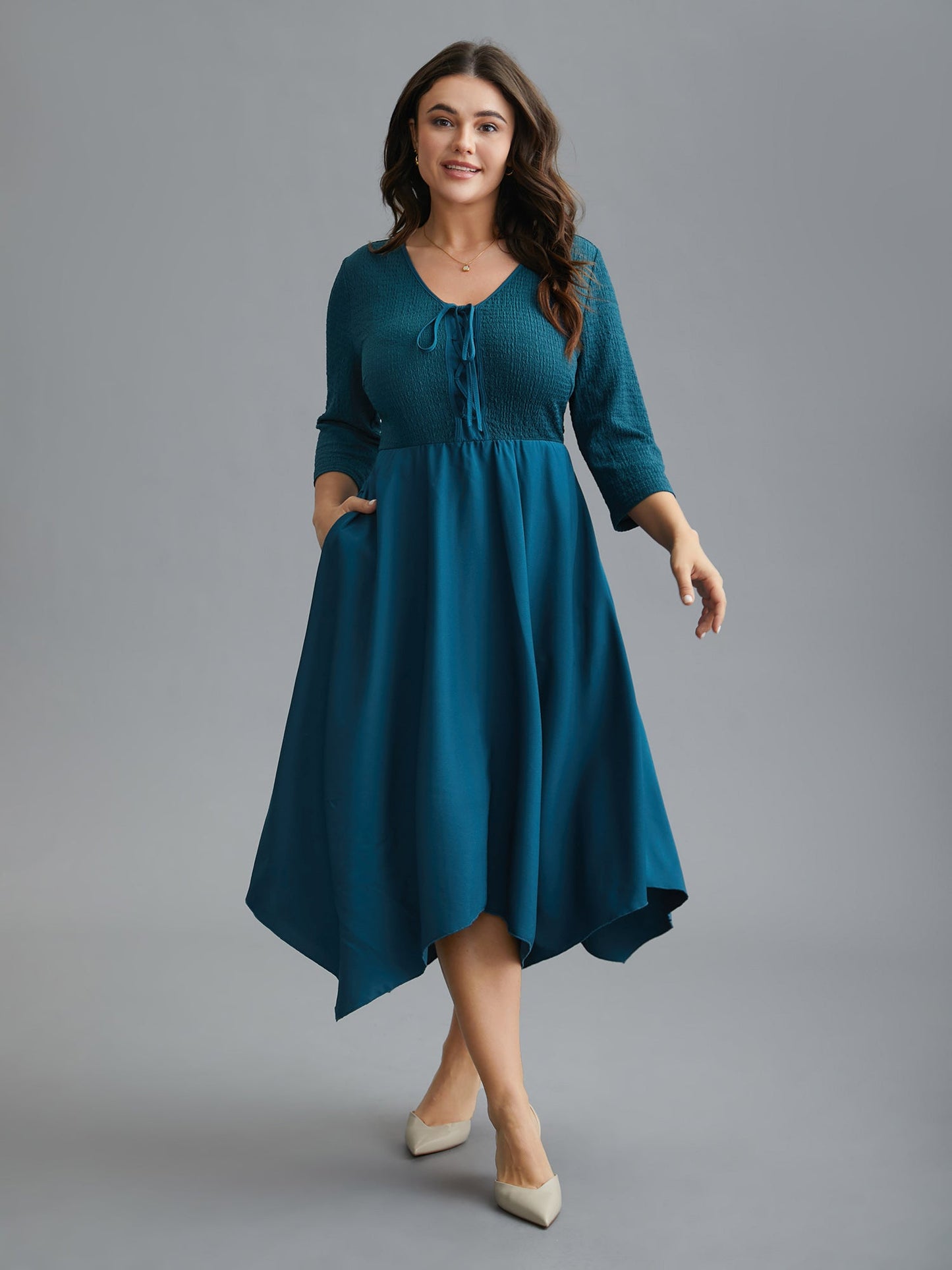 Adjustable Drawstring Asymmetrical Hem Textured Dress