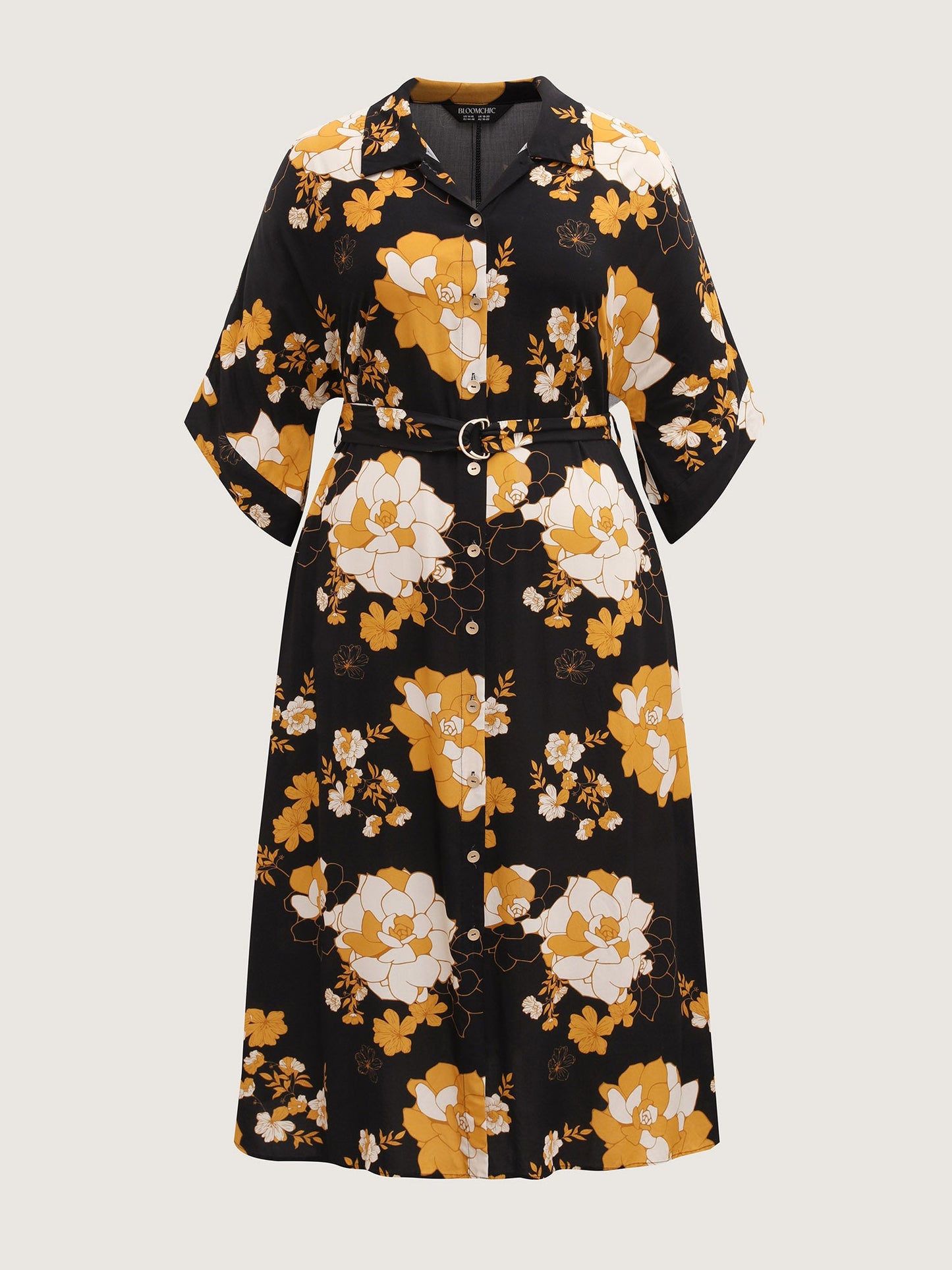 Large Flower Print Button Slit Maxi Dress