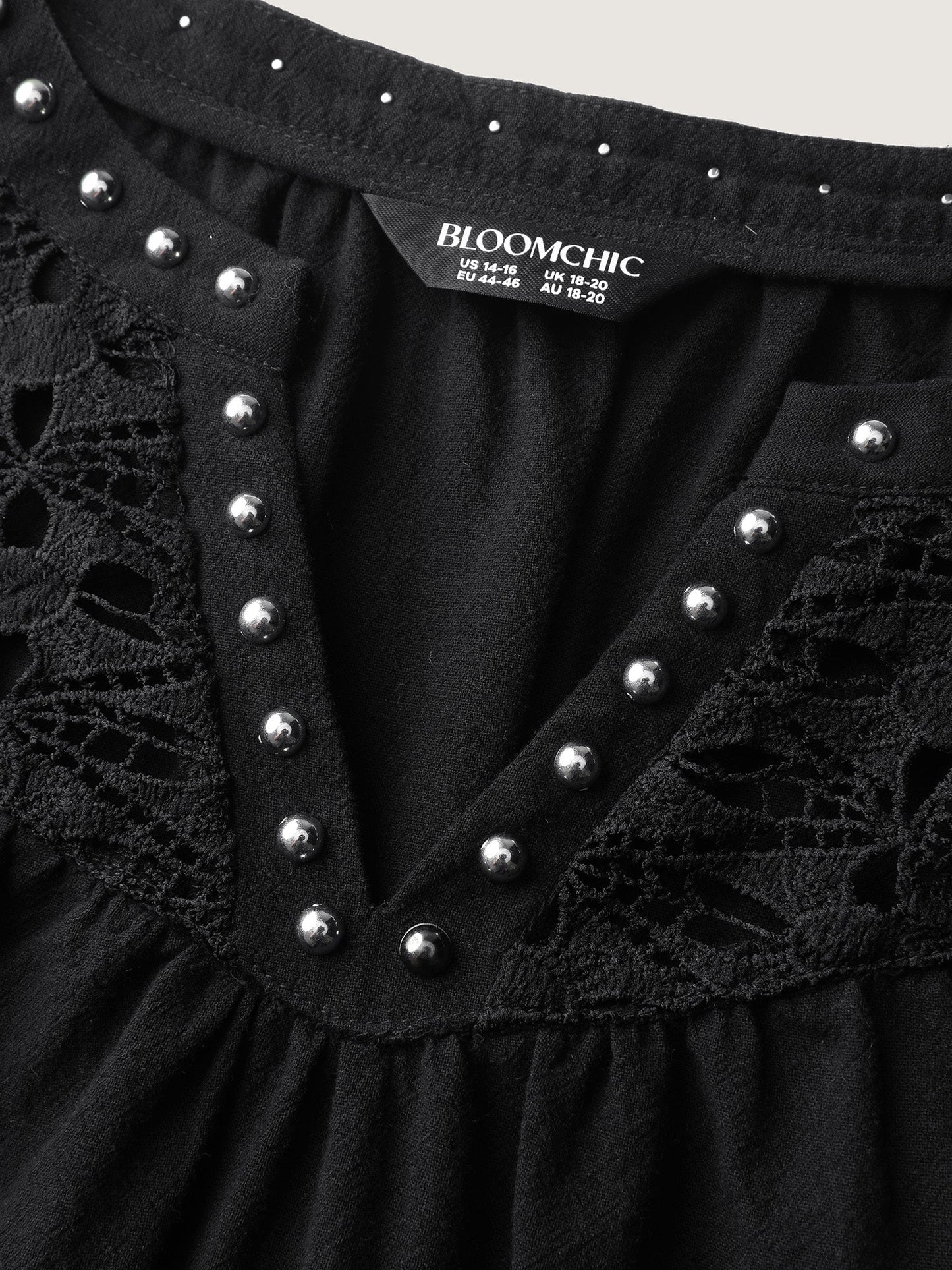 Lace Trim Rivets Cut-Out Blouse