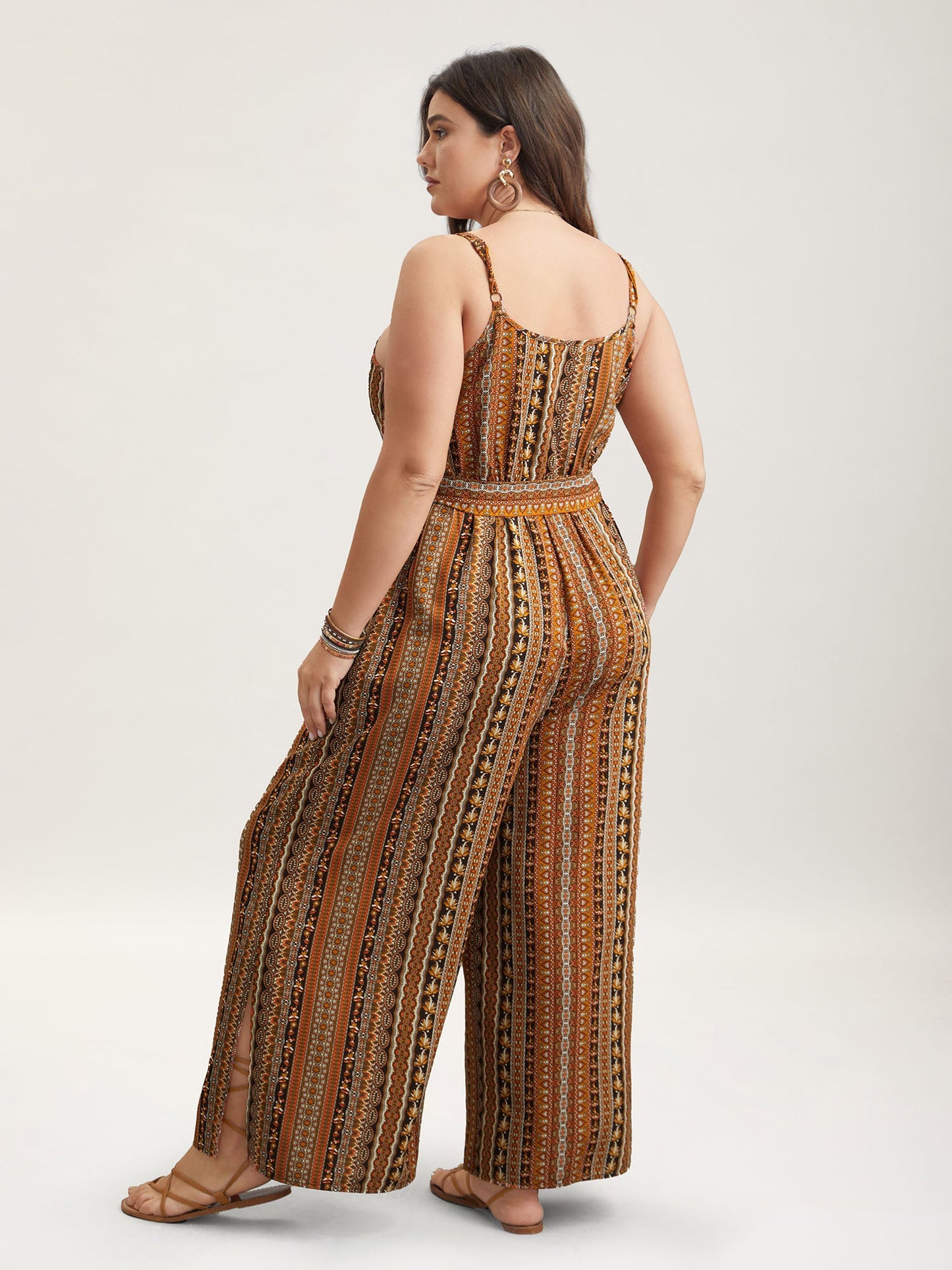 Boho Stripes Belted Straight Leg Jumpsuit