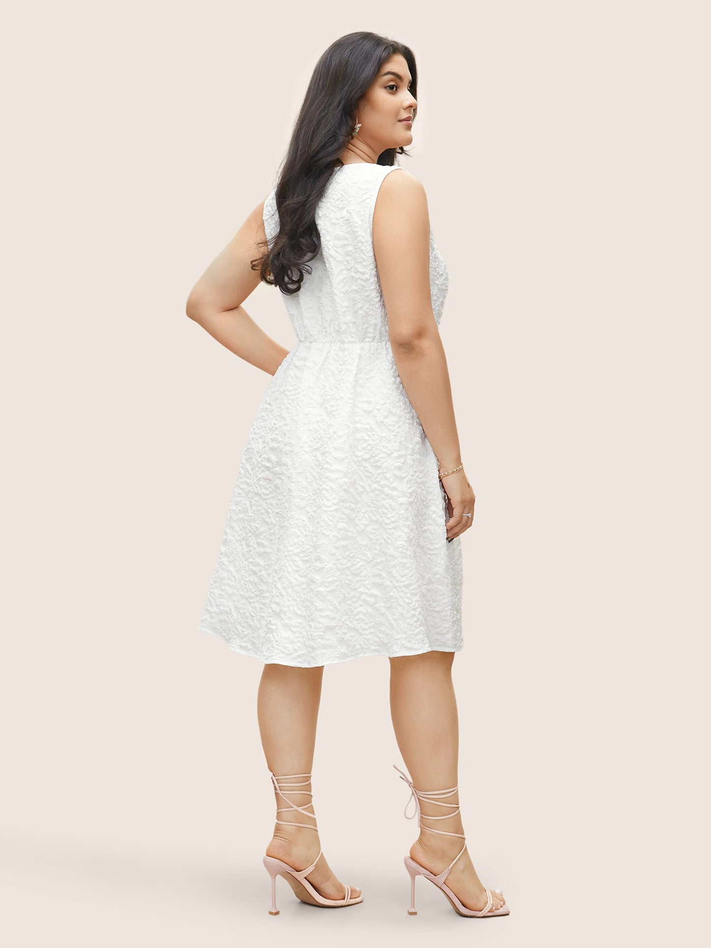 Textured Solid Pocket Square Neck Tank Dress