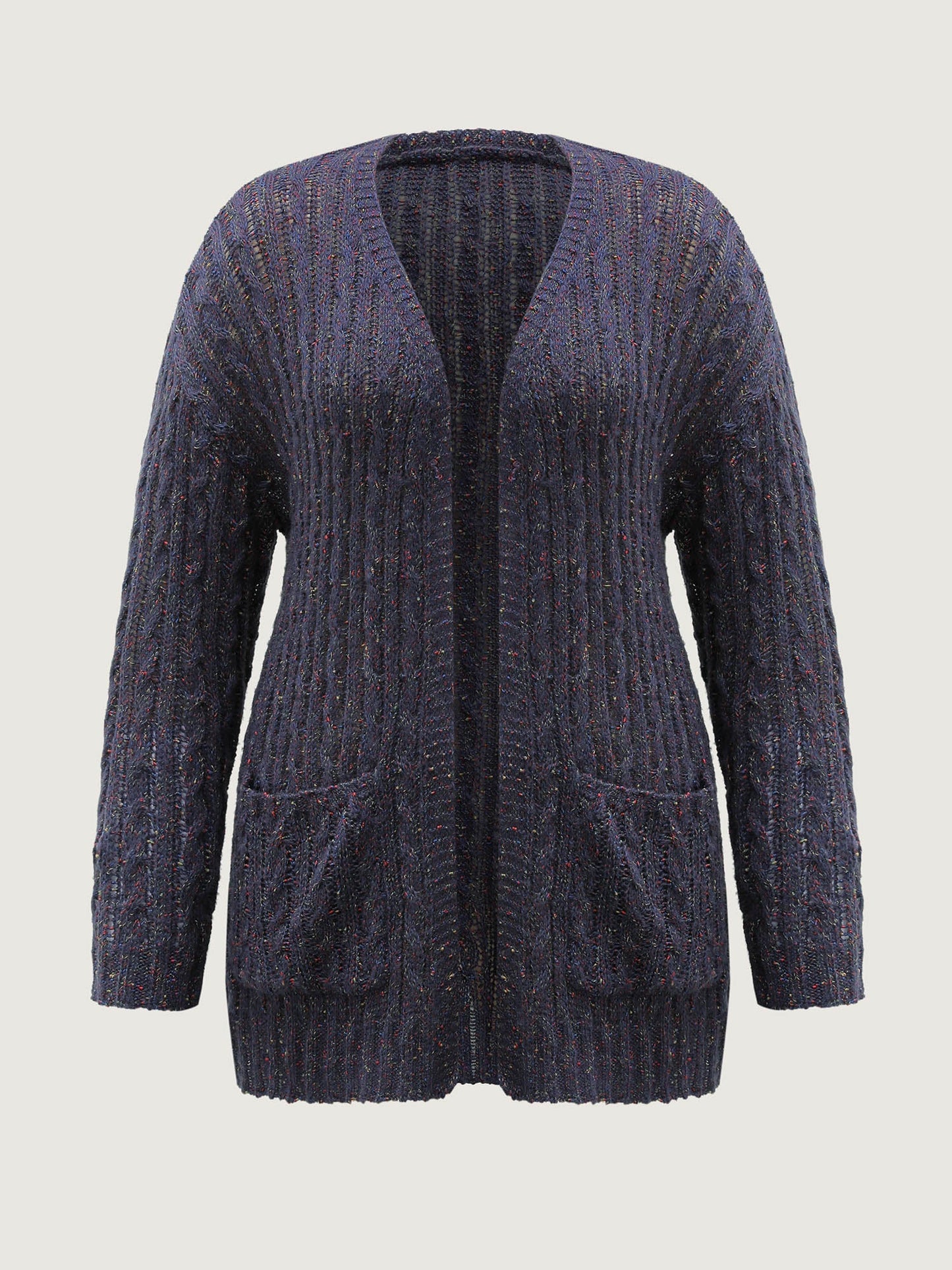 Textured Heather Pockets Open-Front Cardigan