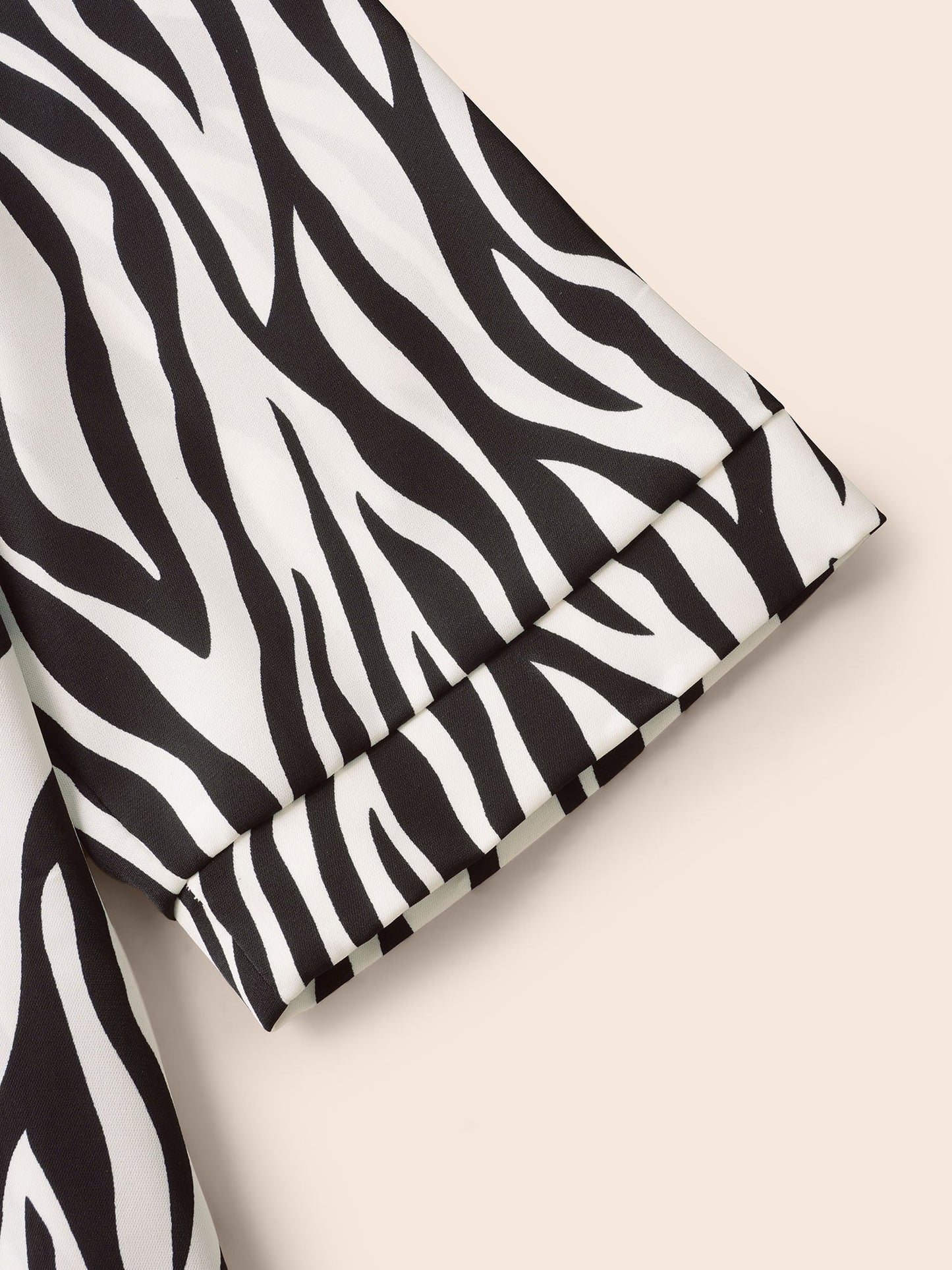 Zebra Print Notched Patched Pocket Blouse