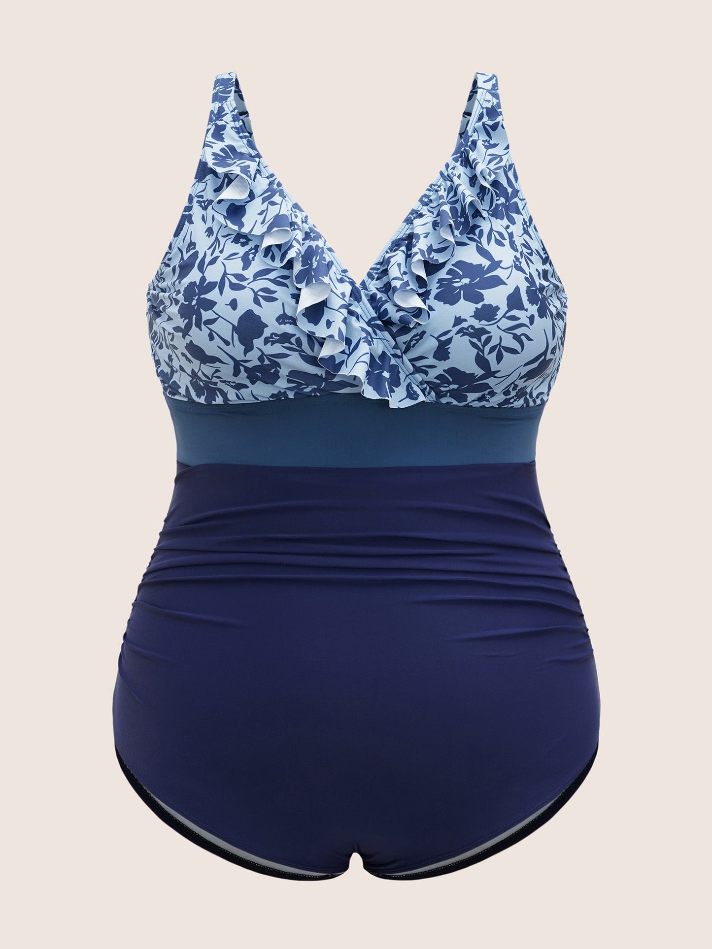 Silhouette Floral Print Patchwork Ruffles One Piece Swimsuit