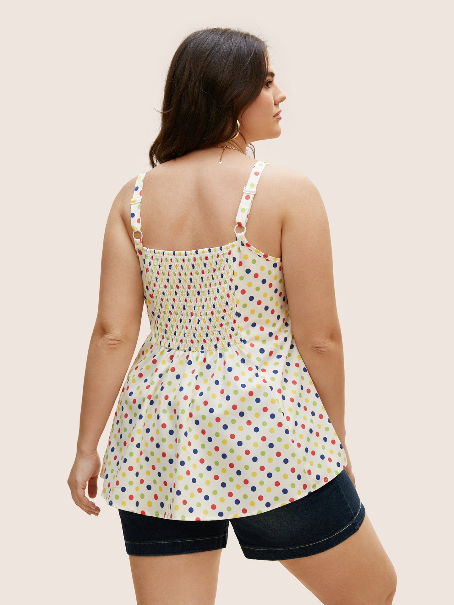 Colored Polka Dot Button Detail Cami Top