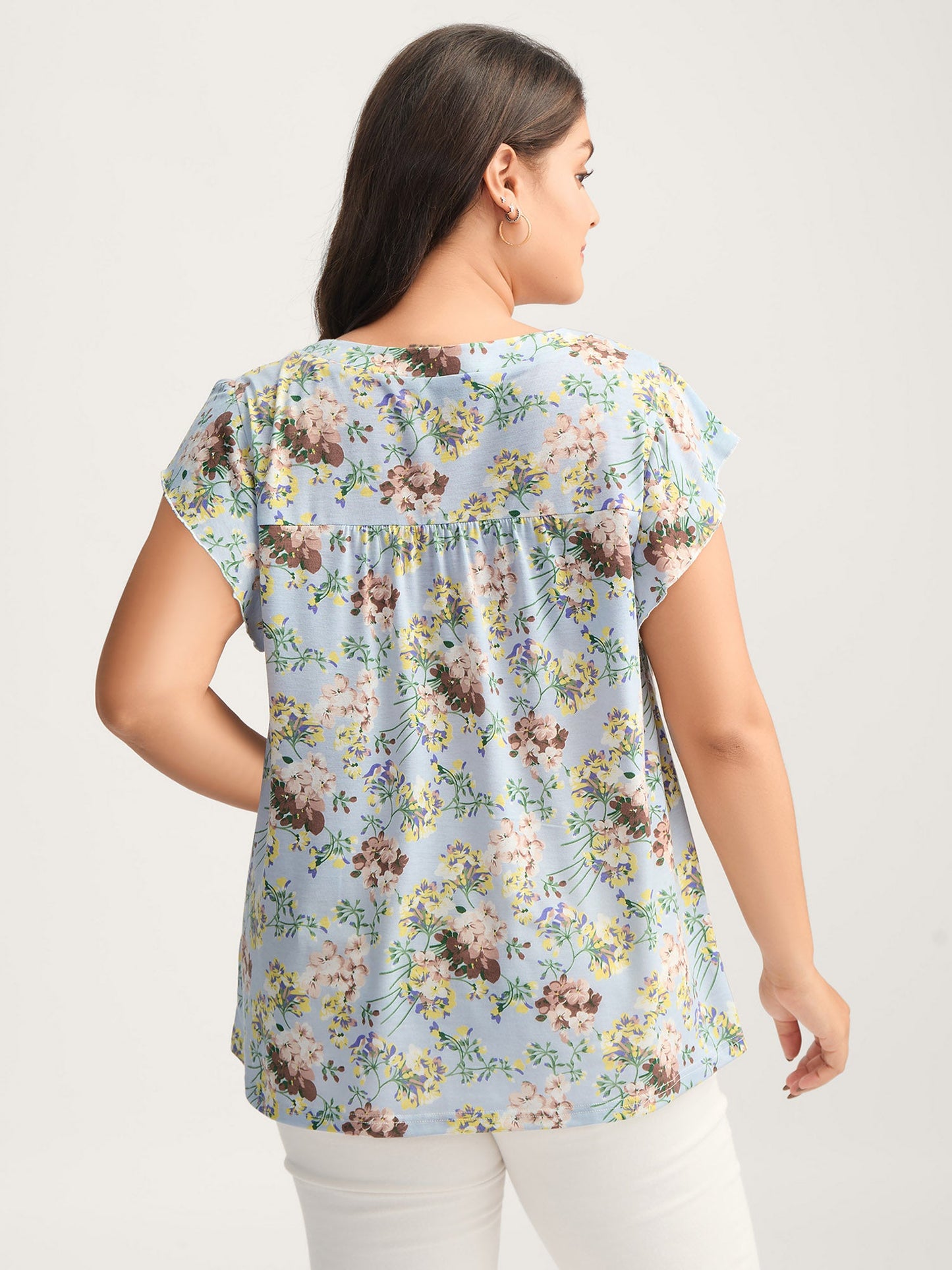 Floral Pleated Button Detail Blouse