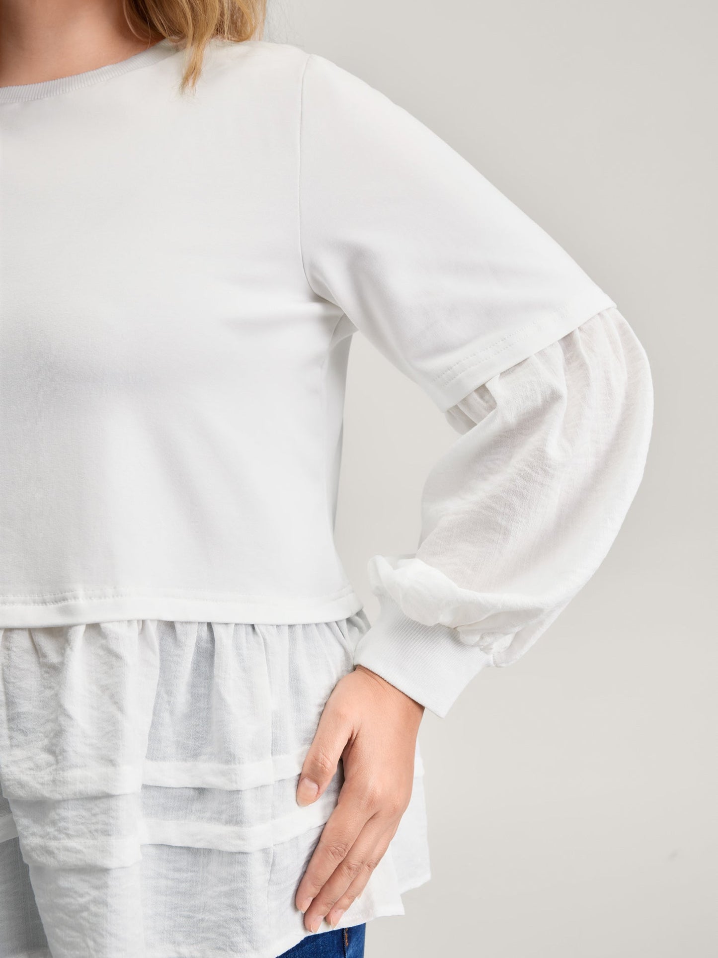 Textured Faux Two-Piece Pleated Sweatshirt