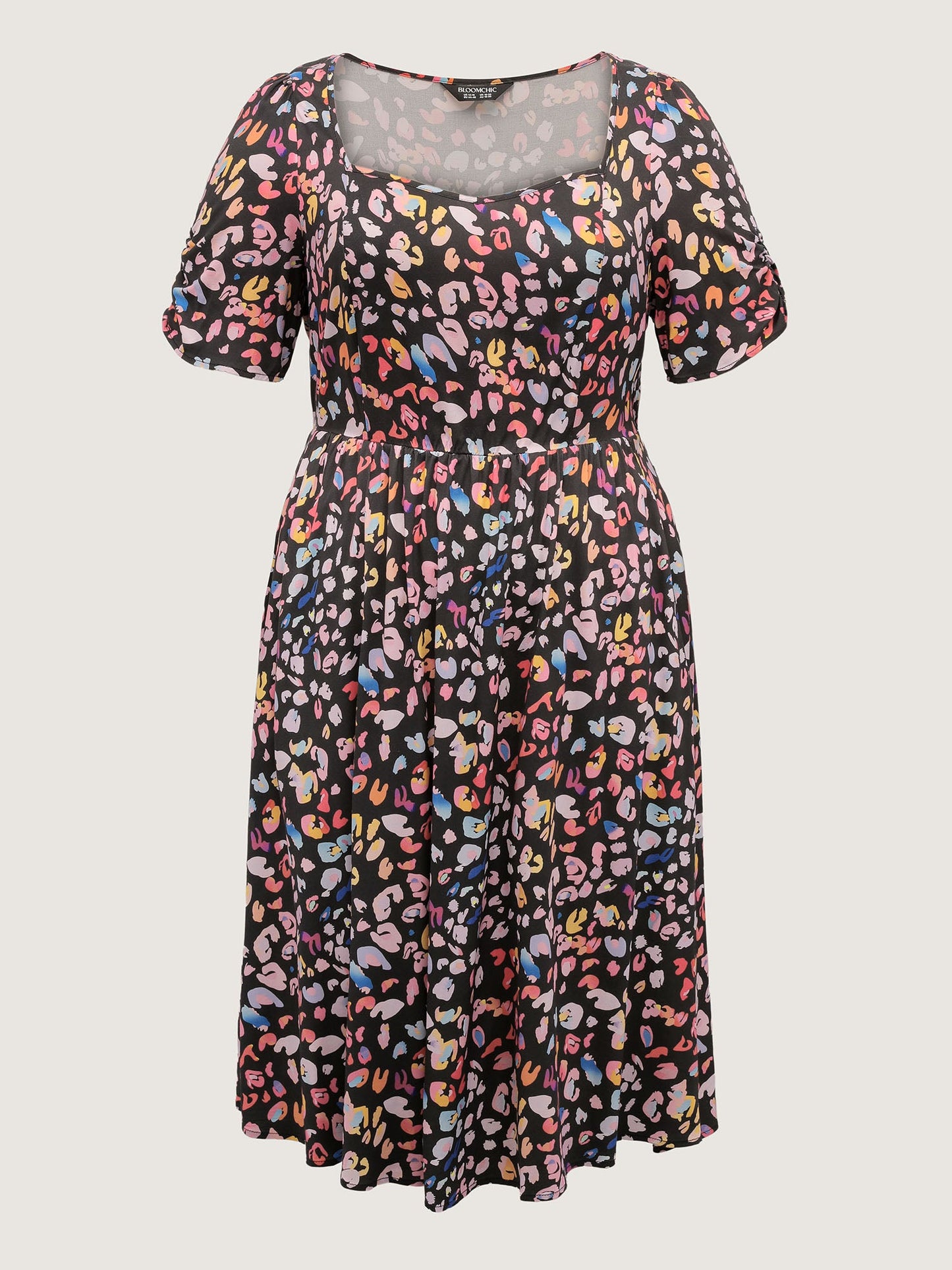 Rayon Leopard Print Drape Sleeve Midi Dress