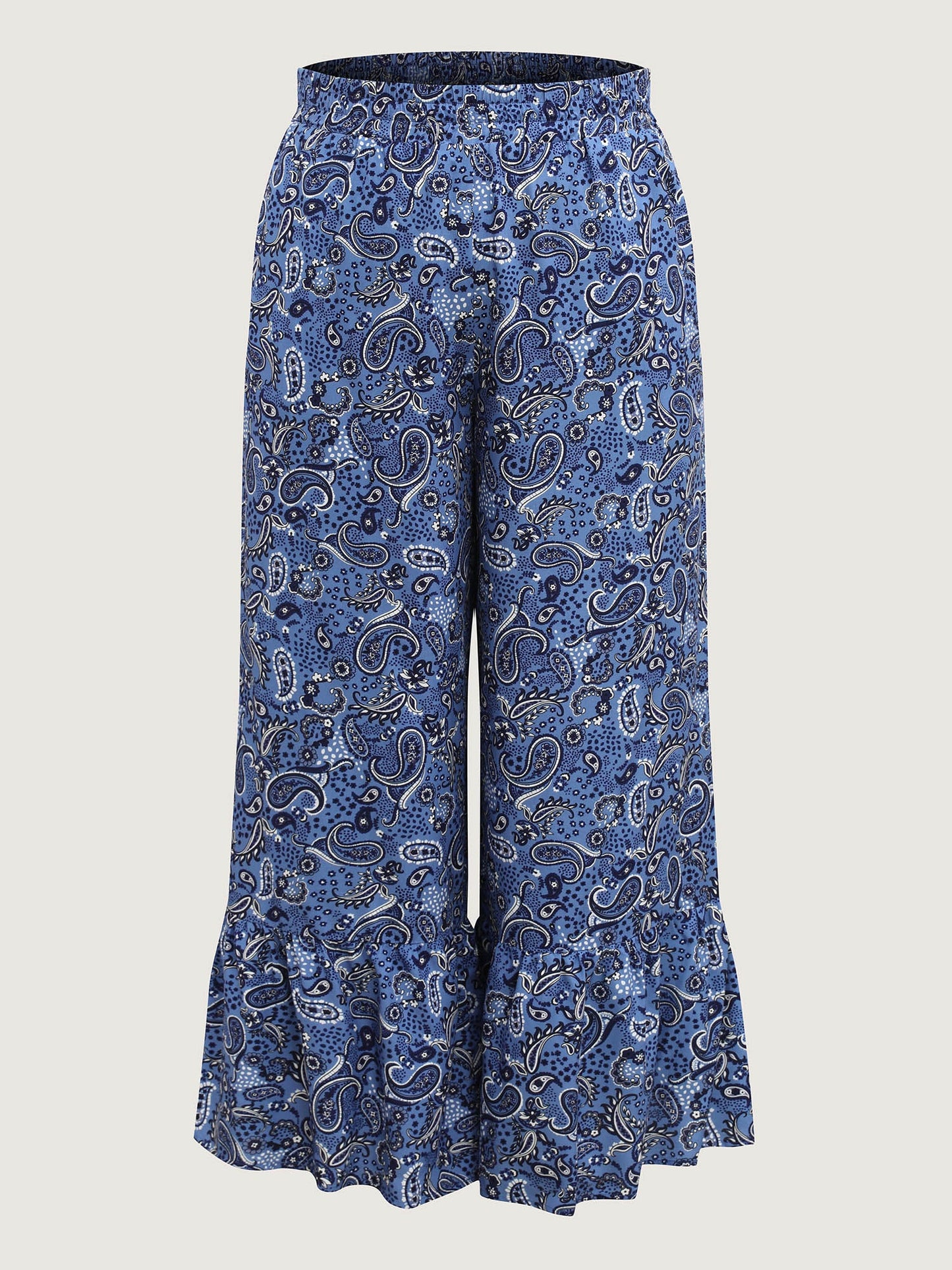 Paisley Print Tiered Hem Wide-Leg Pants