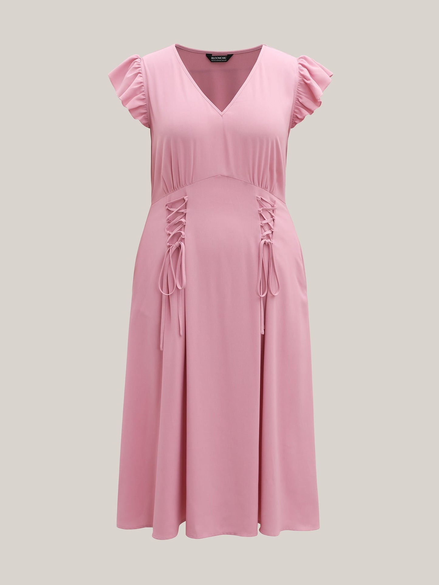 Tie-Up Panels Solid Pockets Midi Dress