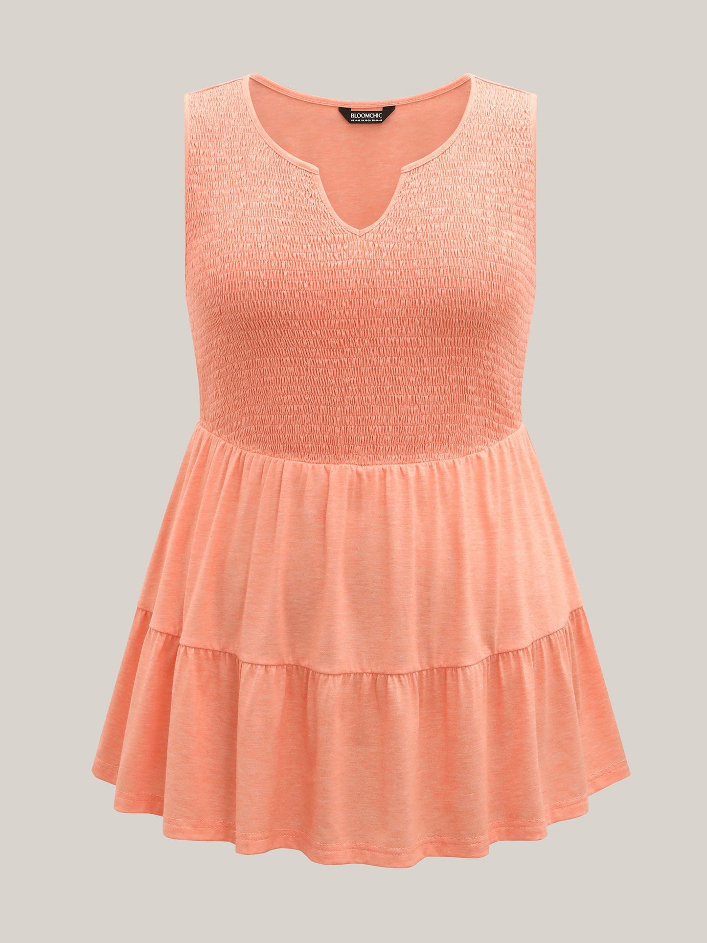 Shirred Bodice Spliced Tiered Sleeveless Top