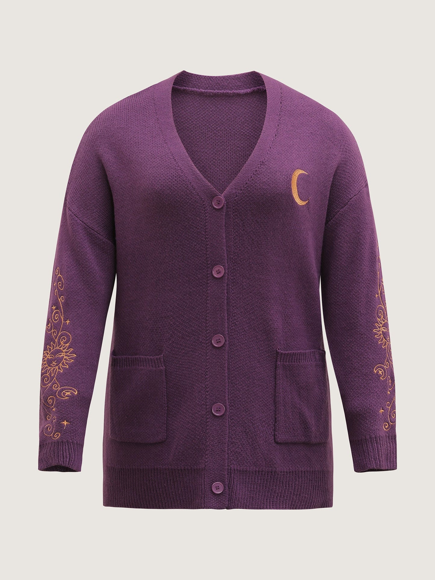 Star Embroidery Button Pockets Knit Cardigan