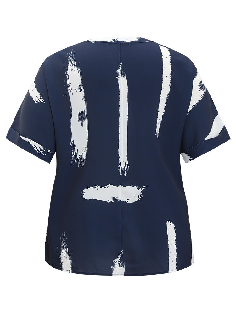 Brush Print Rolll Batwing Sleeve Blouse