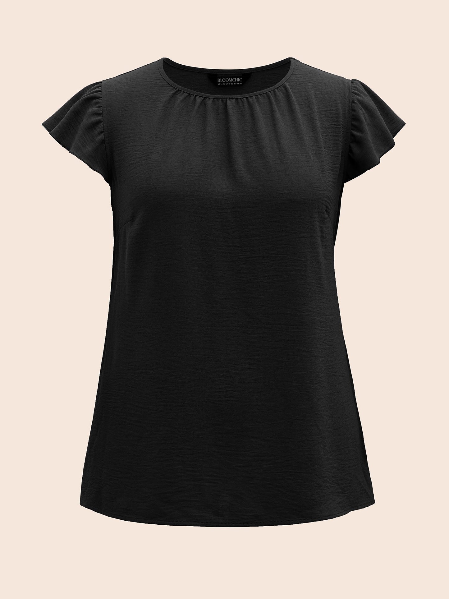 Solid Gathered Flutter Trim Blouse