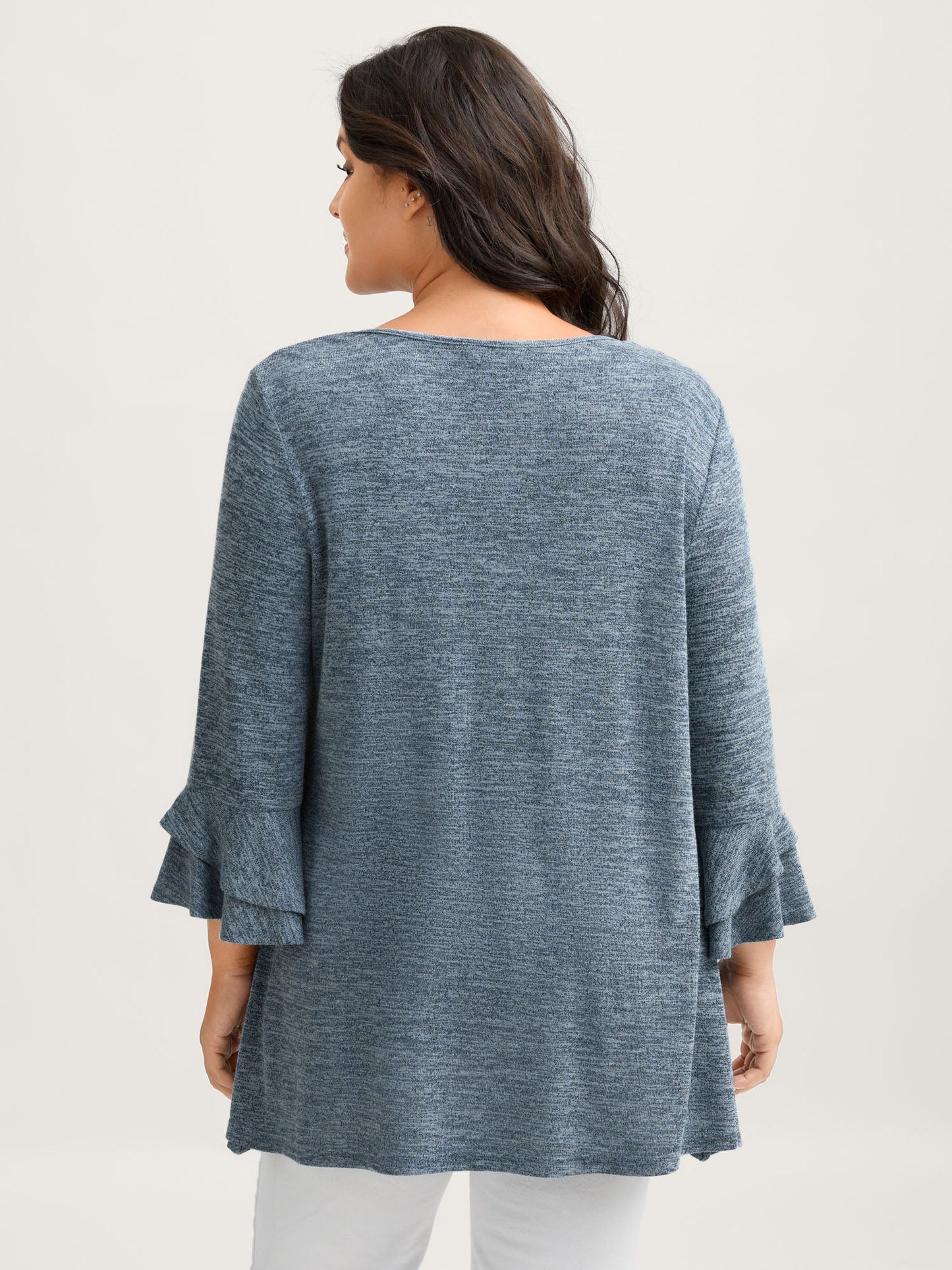 Stretchy Heather Layered Ruffle Sleeve T-Shirt