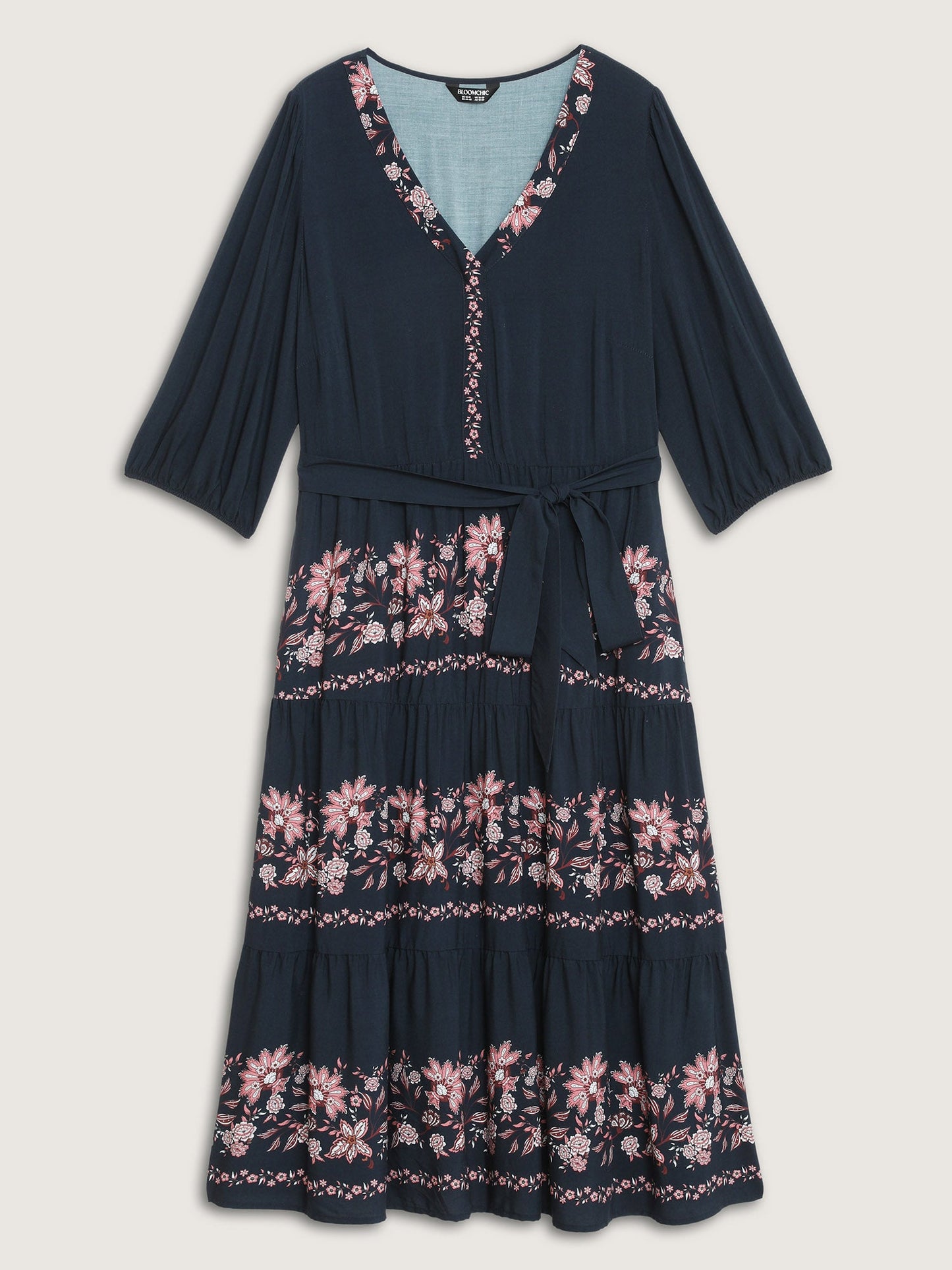 Floral Position Print Belted Maxi Dress