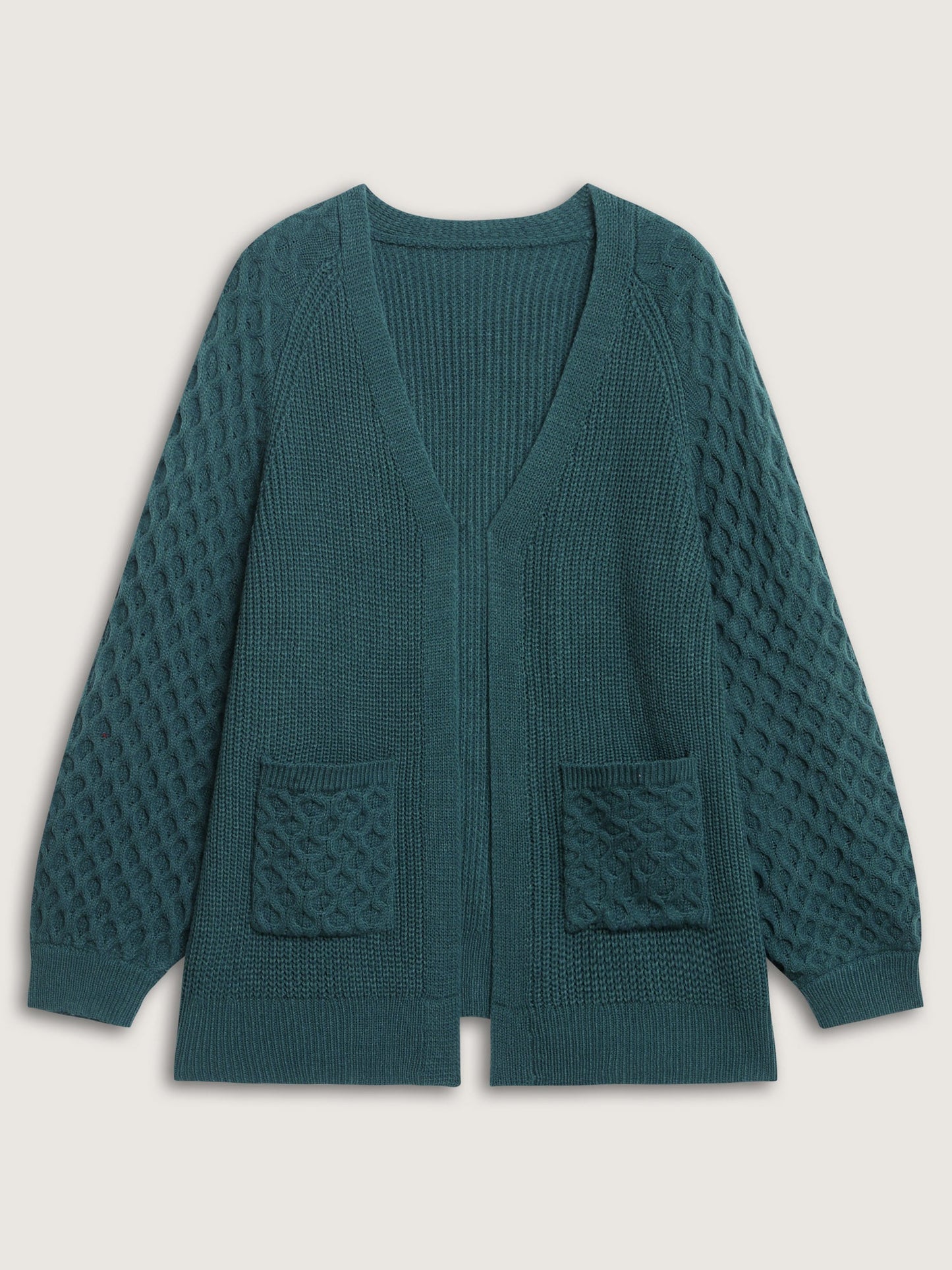 Textured Balloon Sleeve Pockets Knit Cardigan