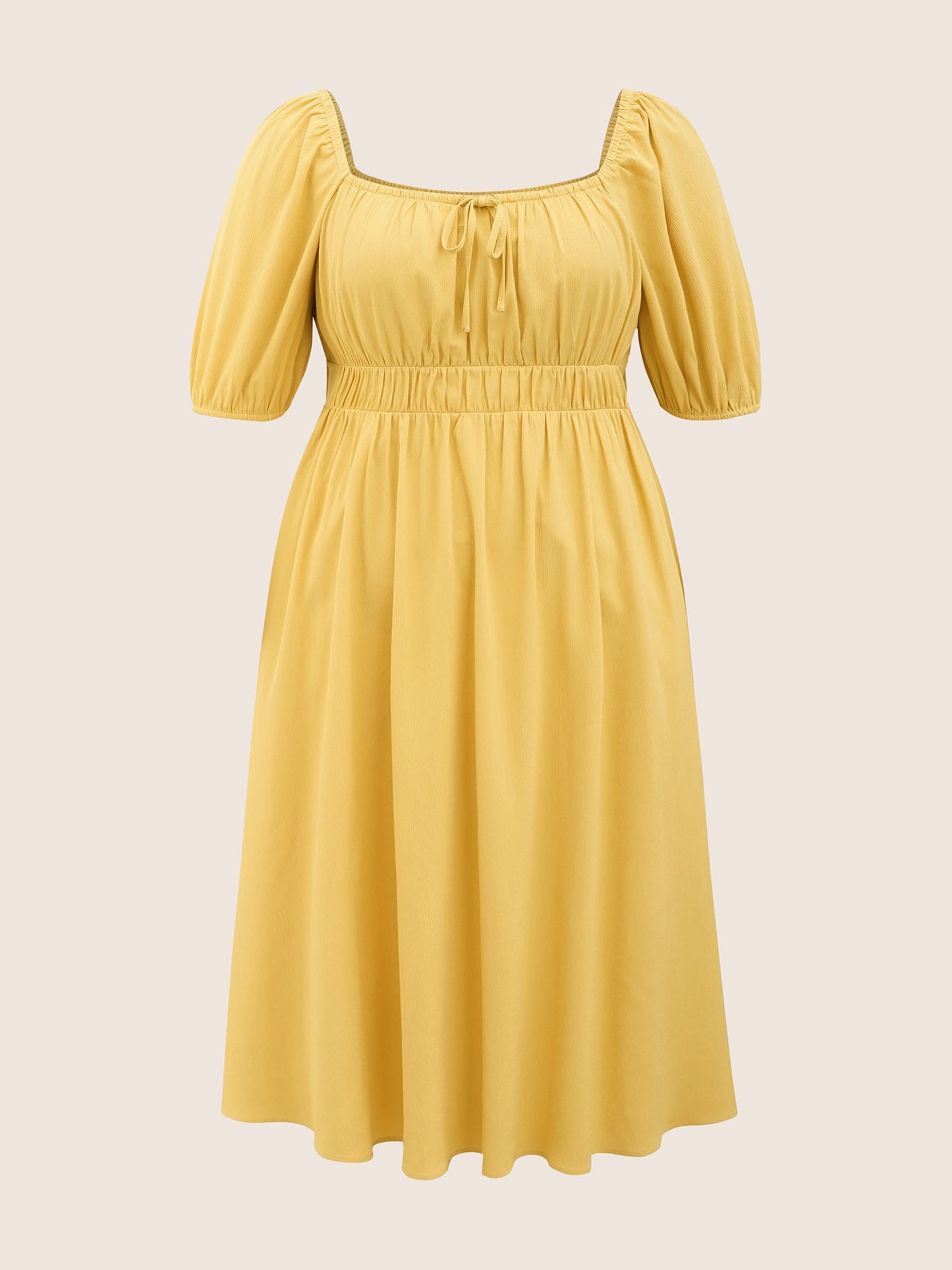 Plain Lantern Sleeve Drawstring Square Neck Dress
