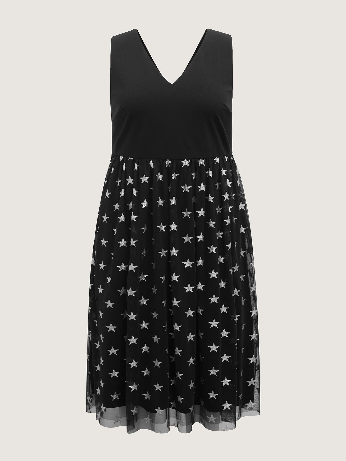 Sequins Star Print V-Neck Midi Dress