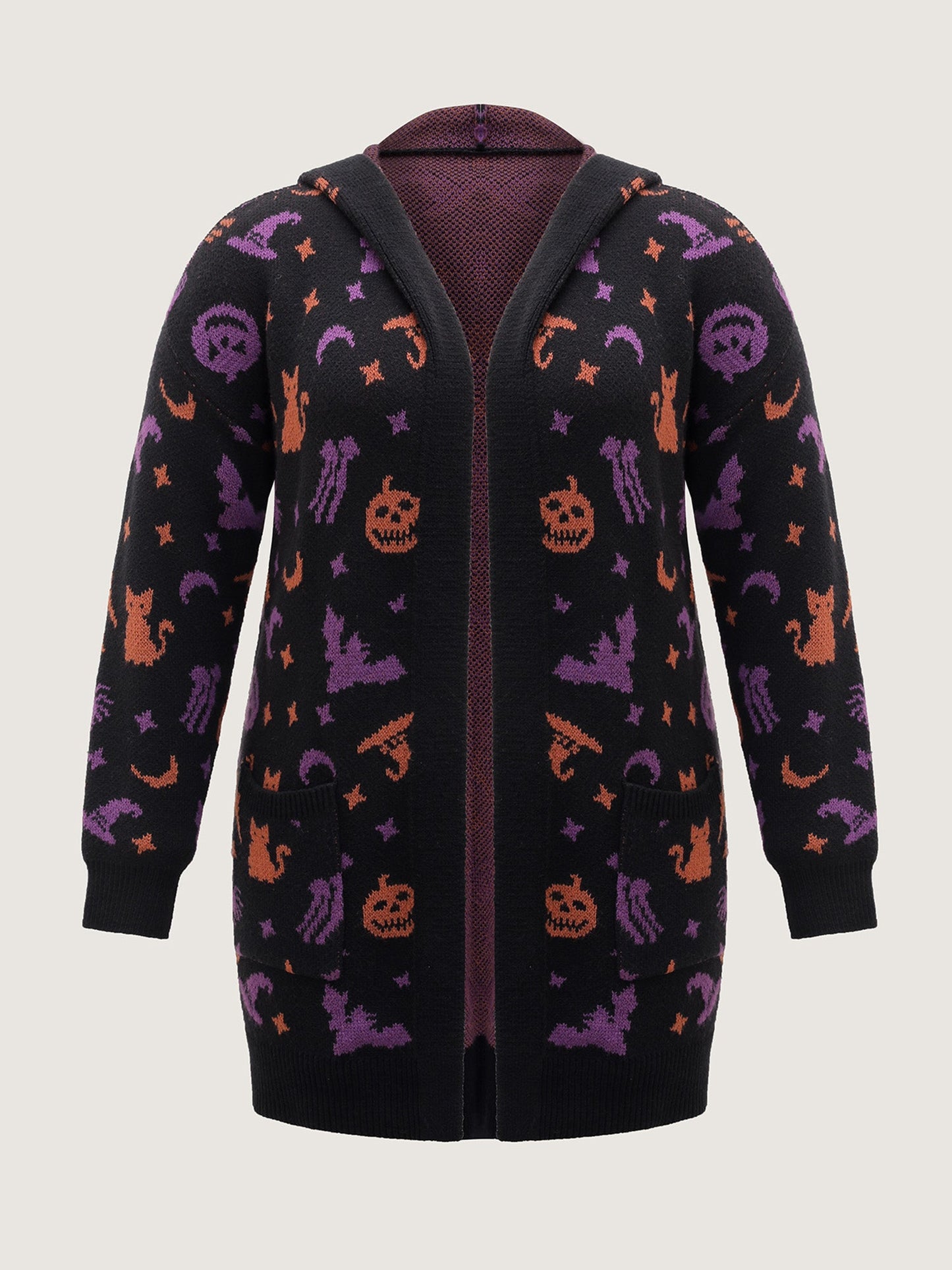 Halloween Party Print Hooded Pocket Cardigan
