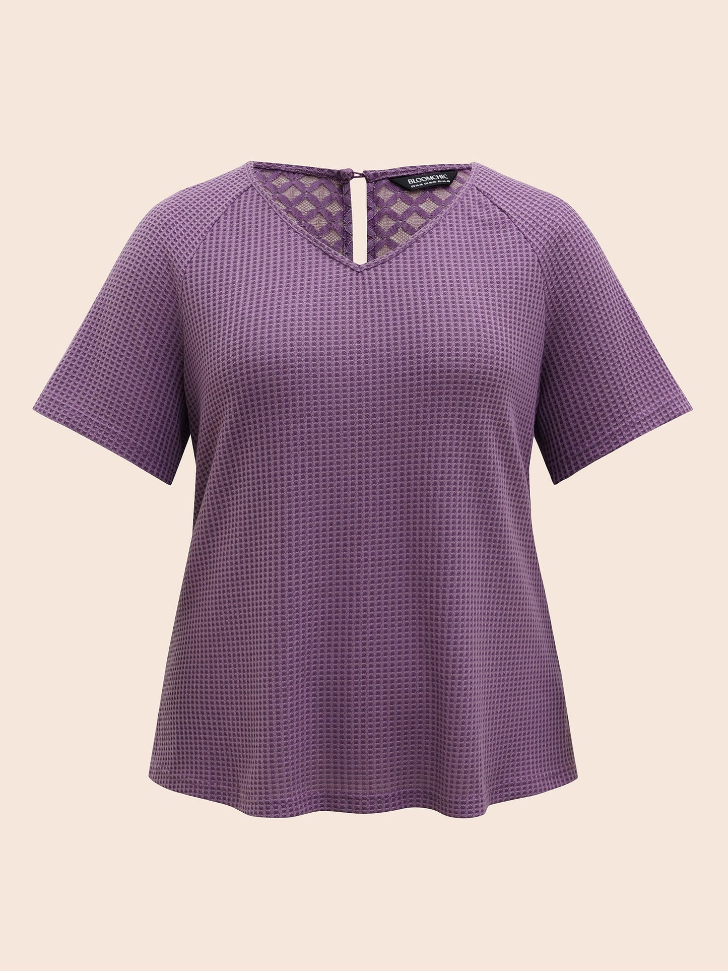 Waffle Knit Lace Patchwork Raglan Sleeve T-shirt
