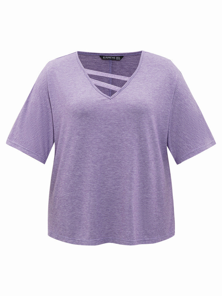 Solid Heather Keyhole Neck Dolman Sleeve T-shirt