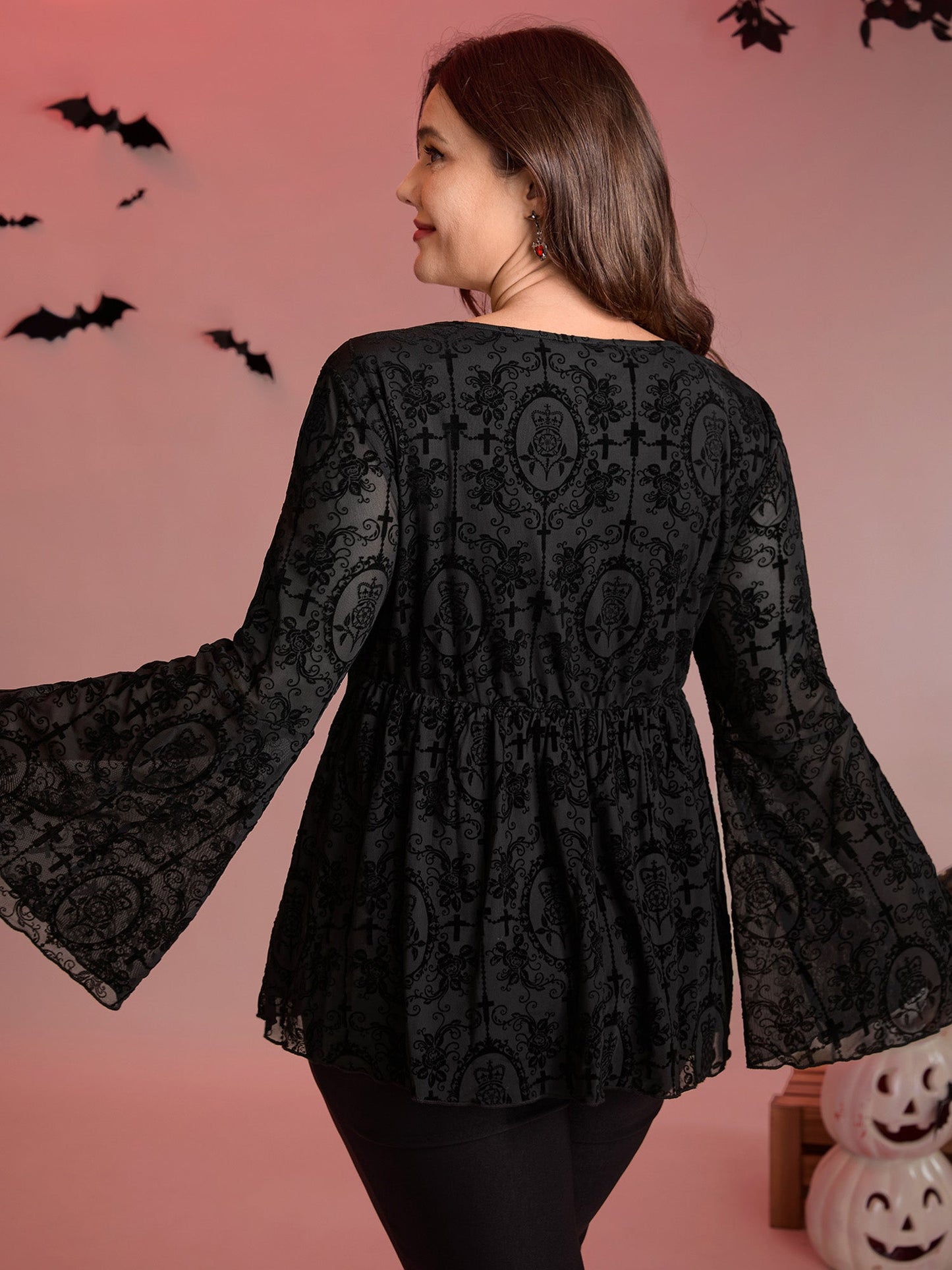 Velvet Mesh Cross-Ties Flared Top