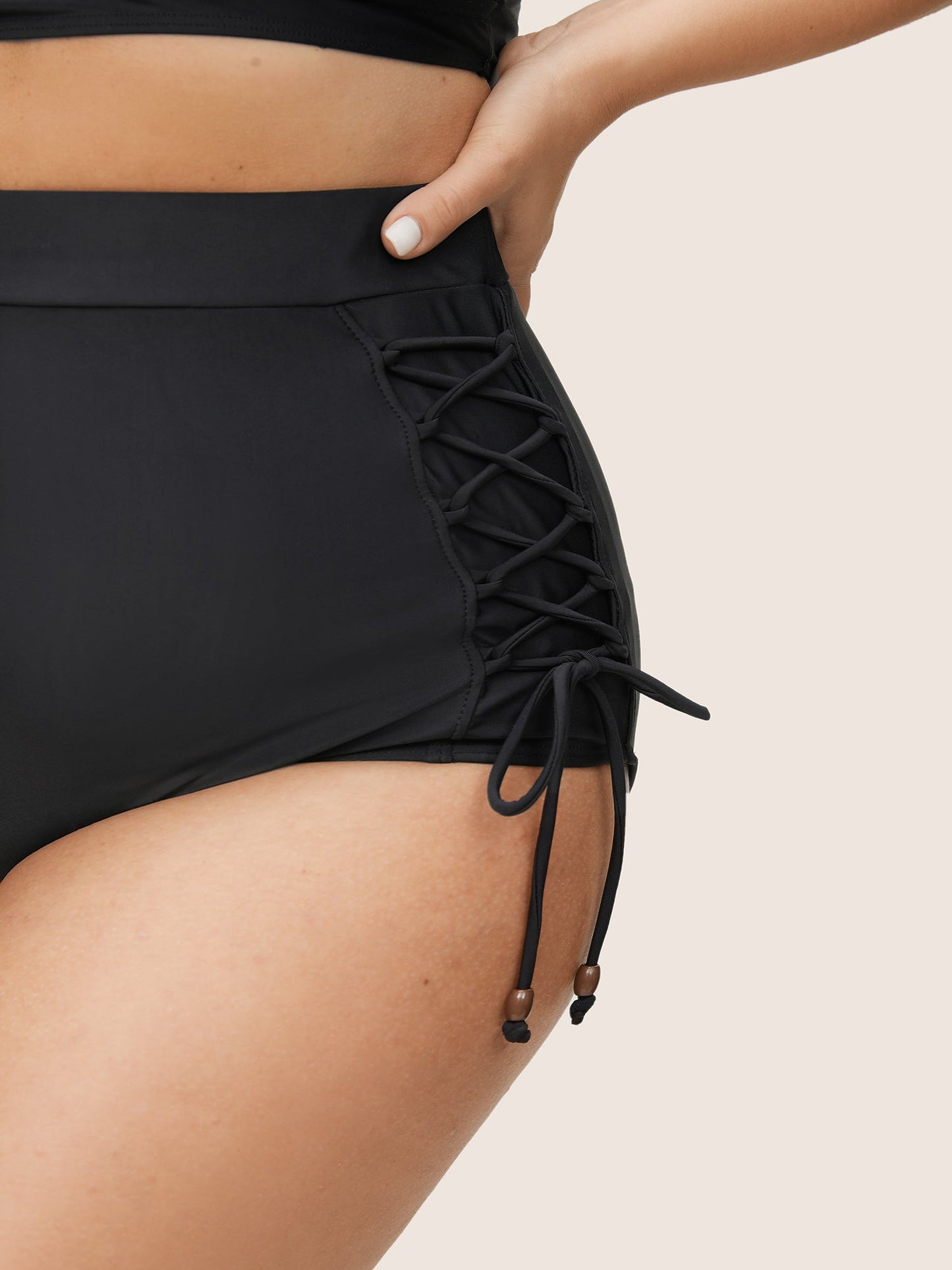 Plain Lace Up Side High Rise Swim Bottom