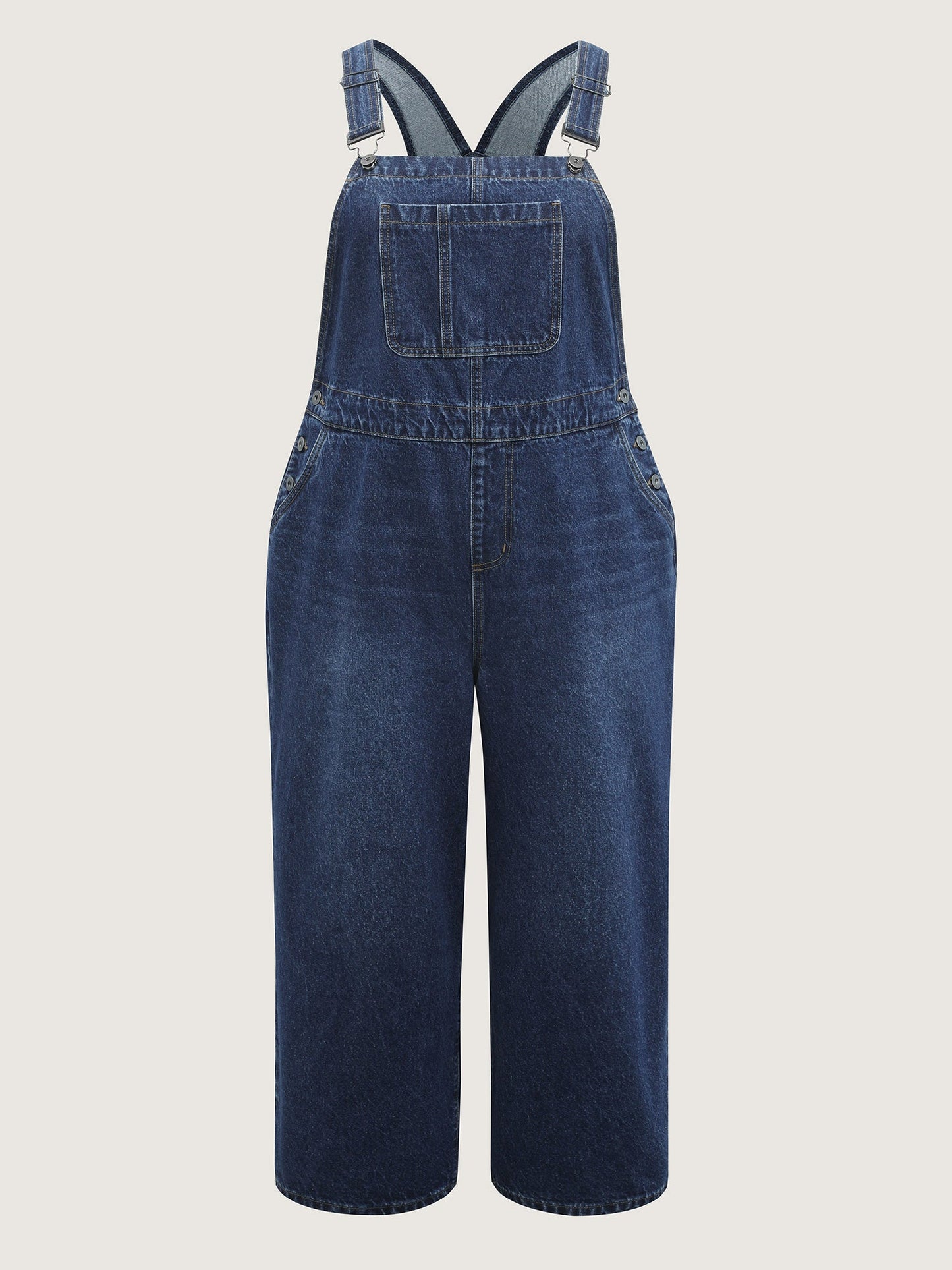 Cotton Relaxed-Fit Side Button Overall Denim Jumpsuit