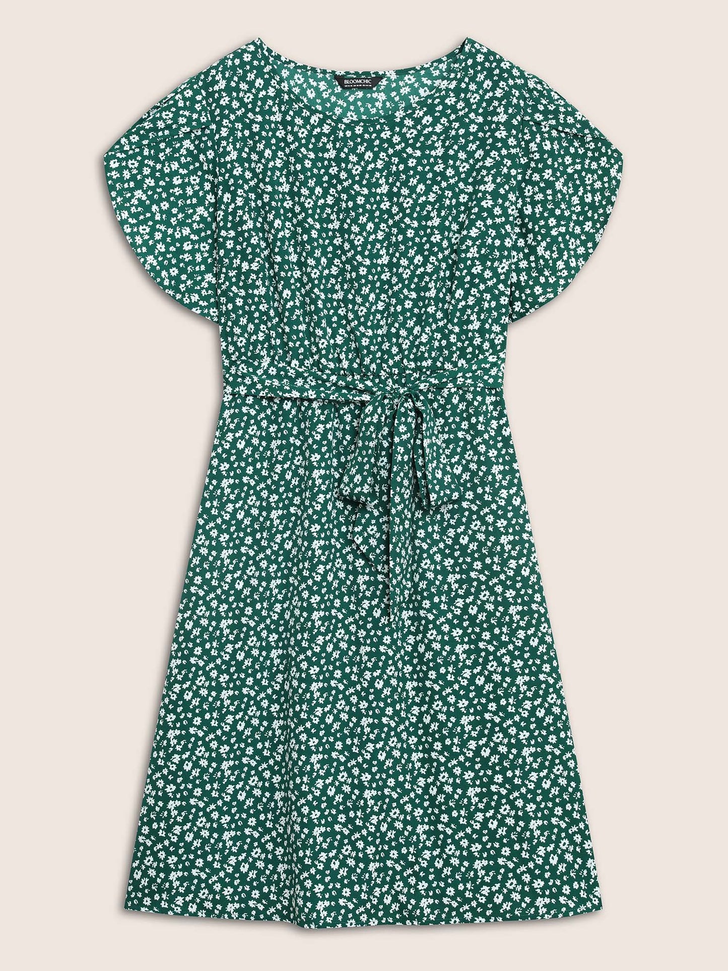 Tulip Sleeved Round Neck Midi Dress