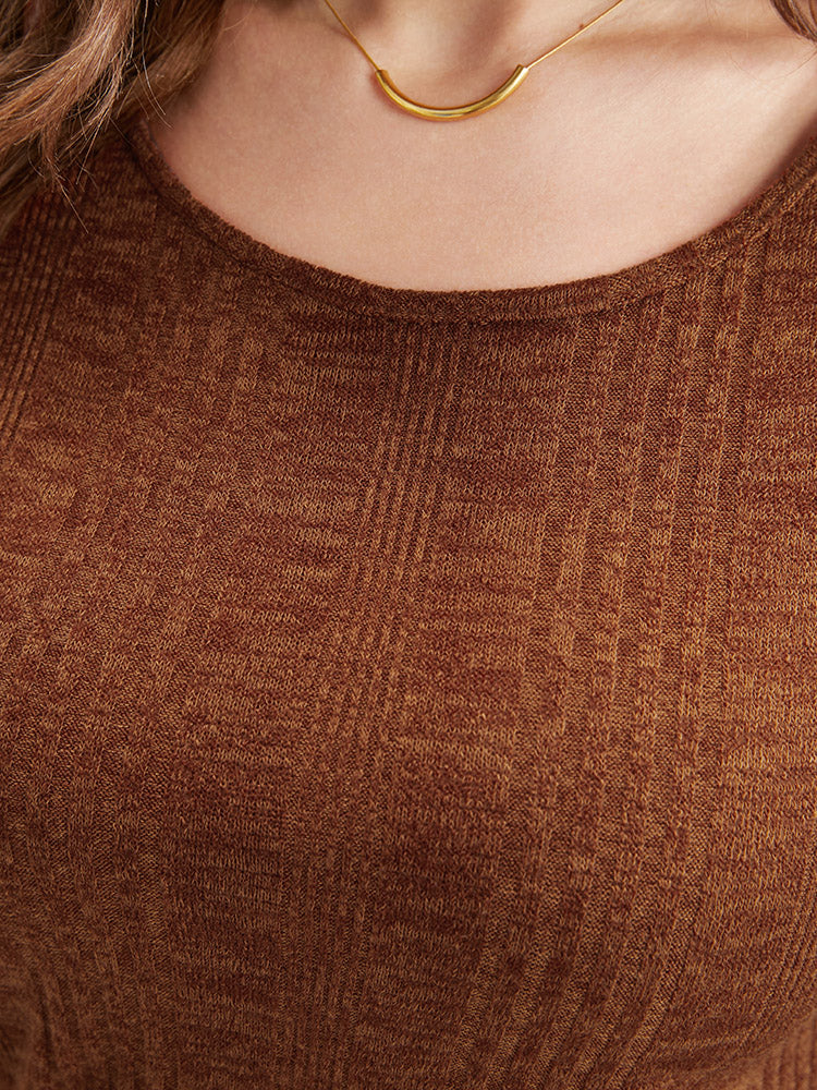 Solid Round Neck Pocket Rib Knit Dress Without Belt