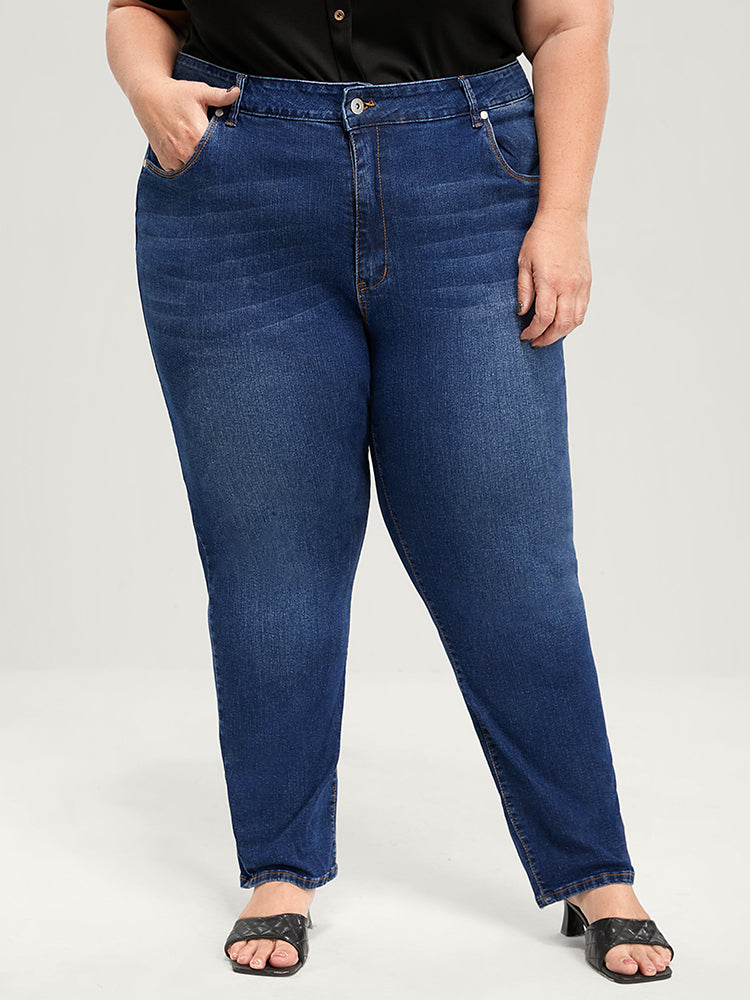 Straight Very Stretchy High Rise Dark Wash Jeans