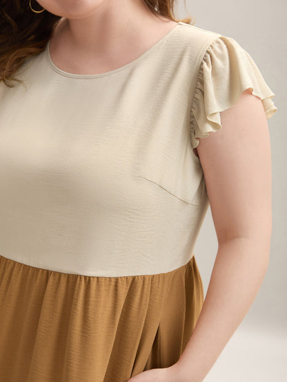 Color Block Ruffled Sleeve Tiered Midi Dress