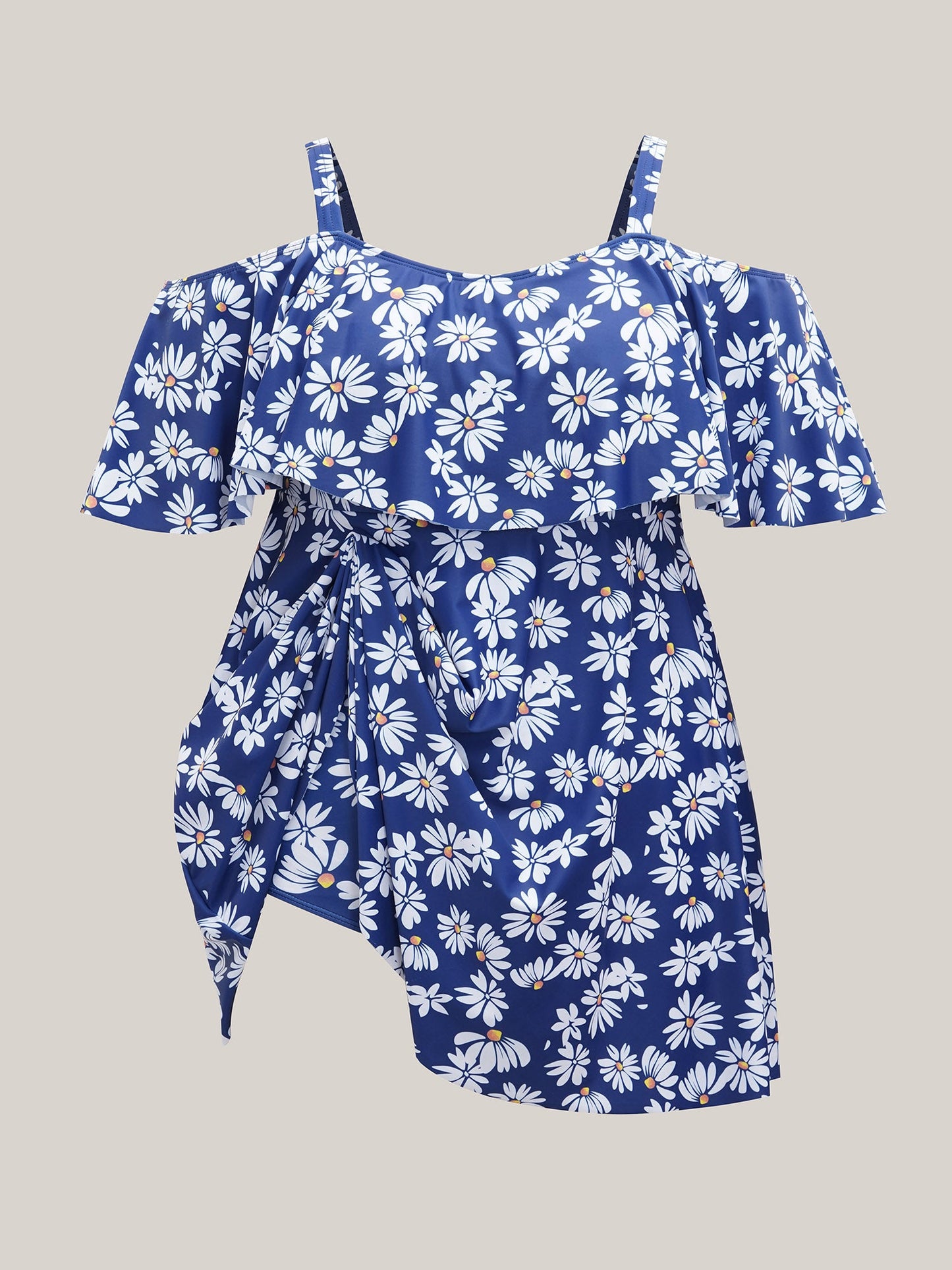 Floral Print Cold-Shoulder Swim Dress