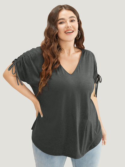 Solid Drawstring Dolman Sleeve T-shirt