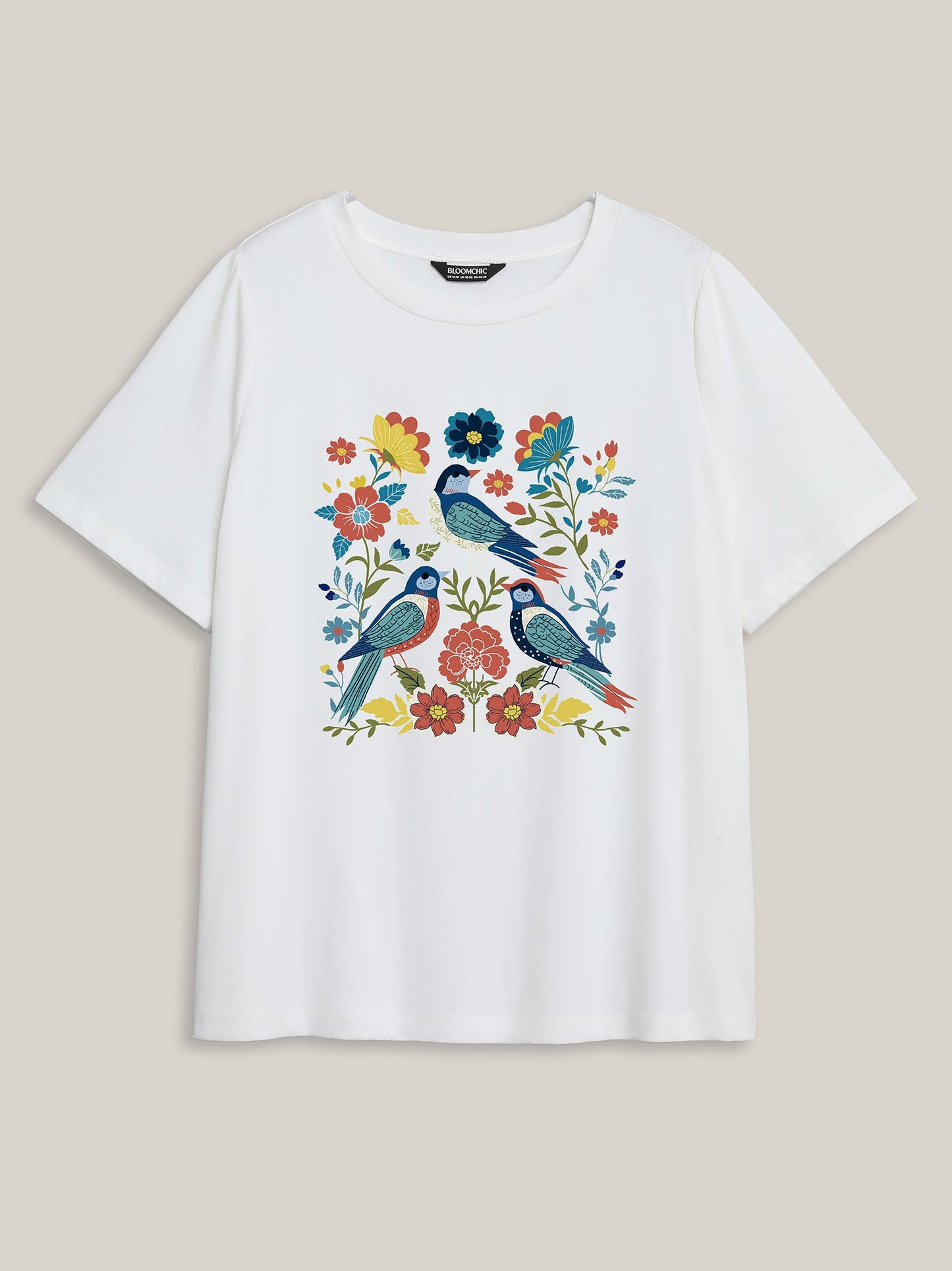 Little Birdie Print Round Neck T-Shirt