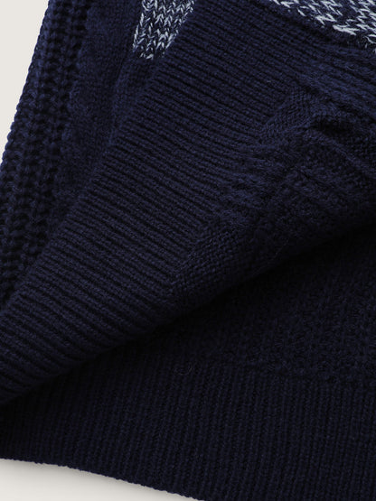 Mixed-Yarn Color Contrast Pockets Knit Cardigan