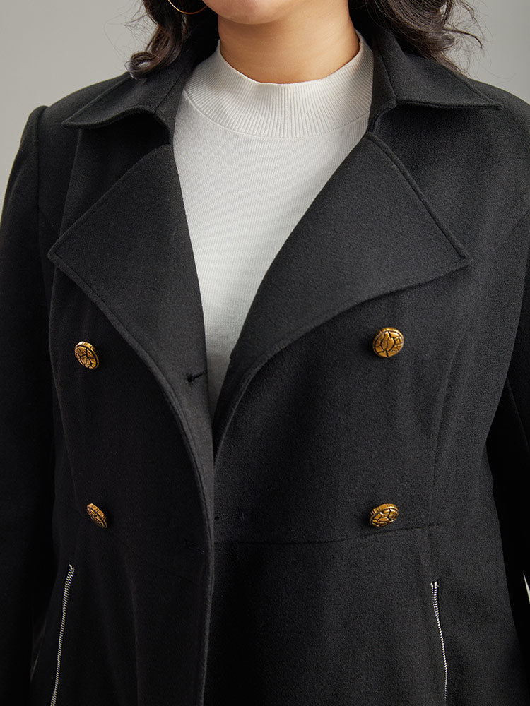 Lapel Collar Metal Detail Zipper Pocket Coat
