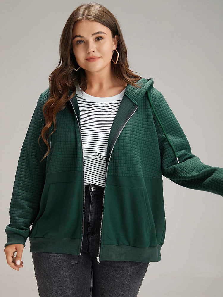Plain Texture Pocket Zipper Hoodie